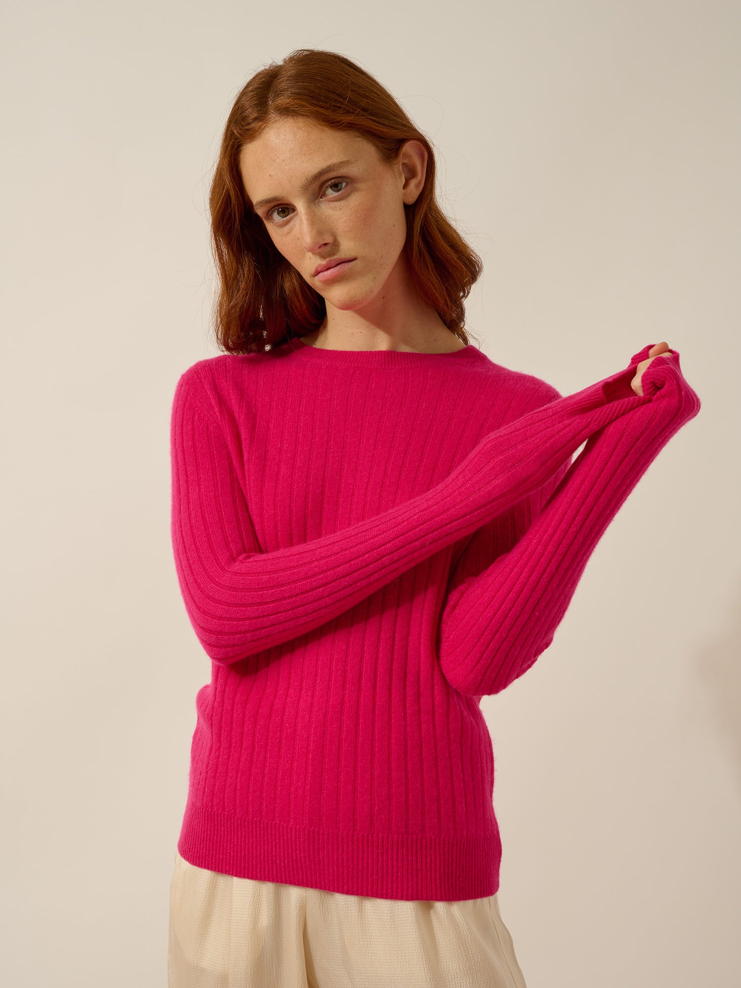 AVANA pull col rond fuchsia