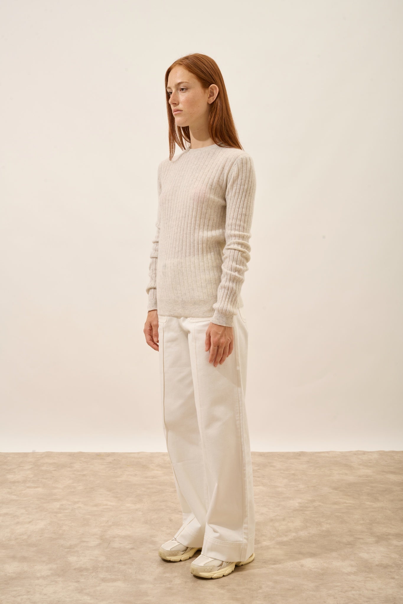 AVANA pull col rond gris perle chiné