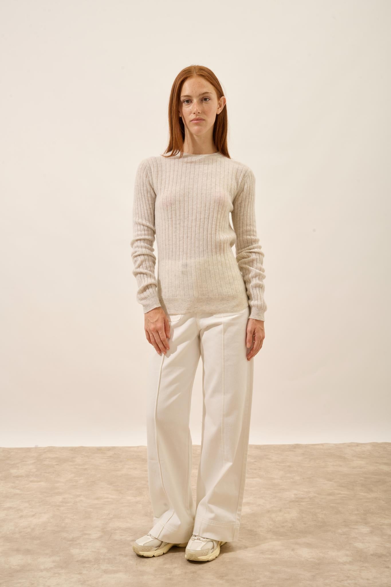 AVANA pull col rond gris perle chiné