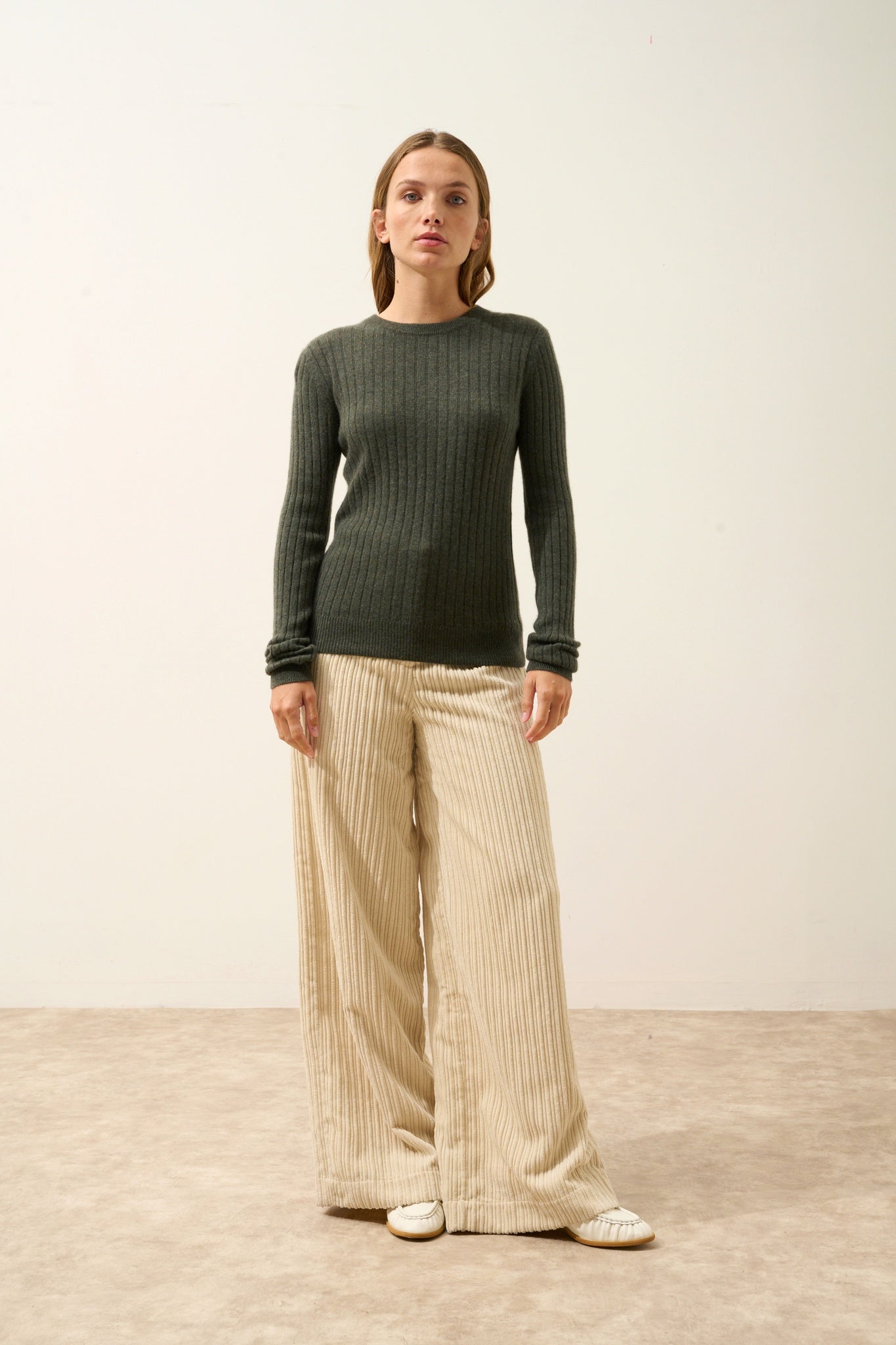 AVANA pull col rond kaki chiné