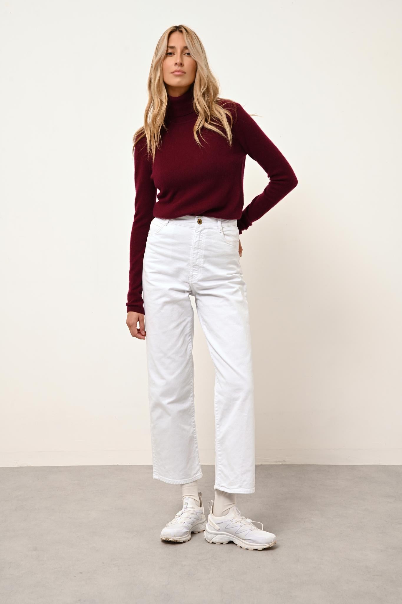 AVA pull col roulé bordeaux