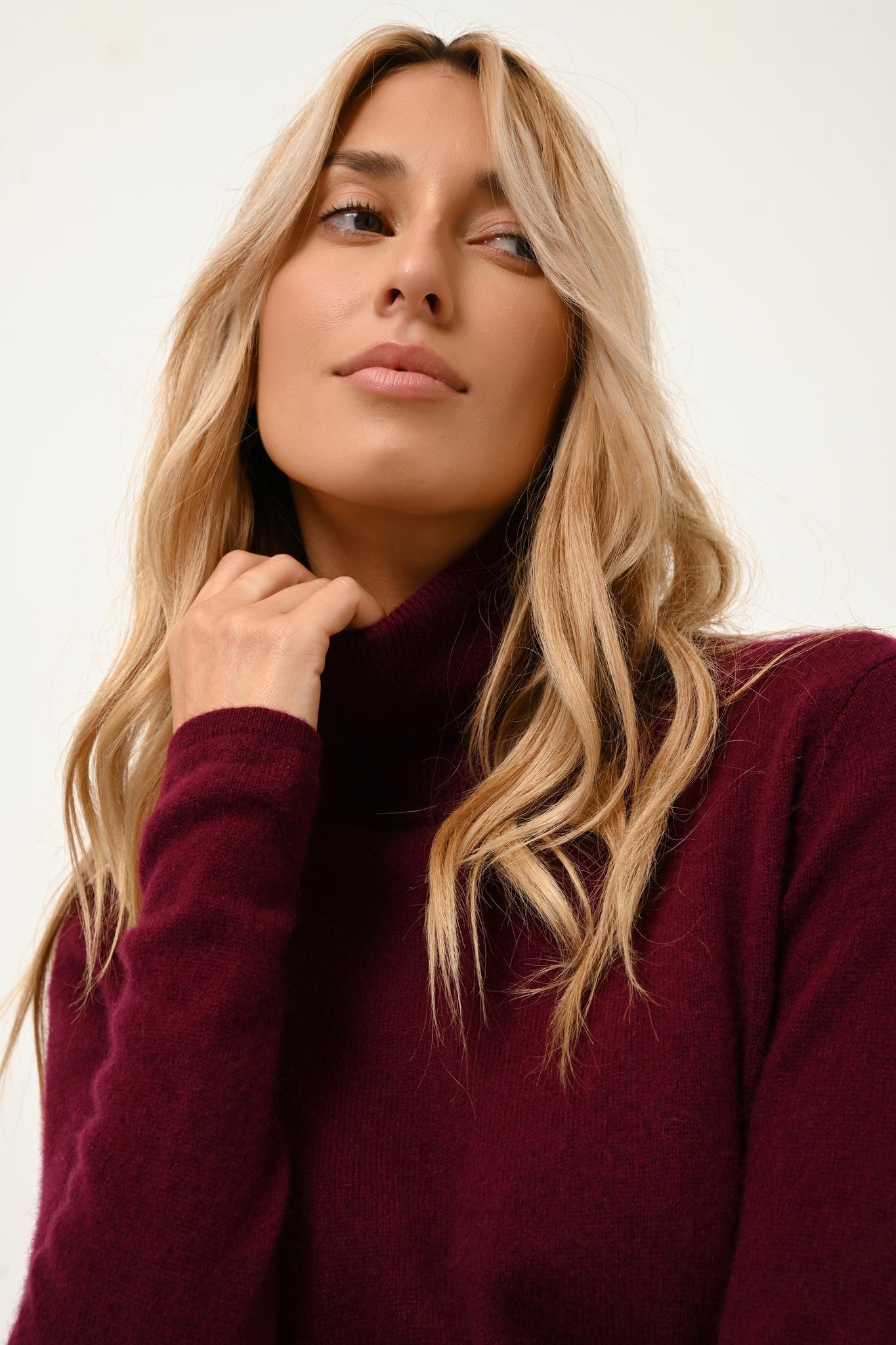 AVA pull col roulé bordeaux