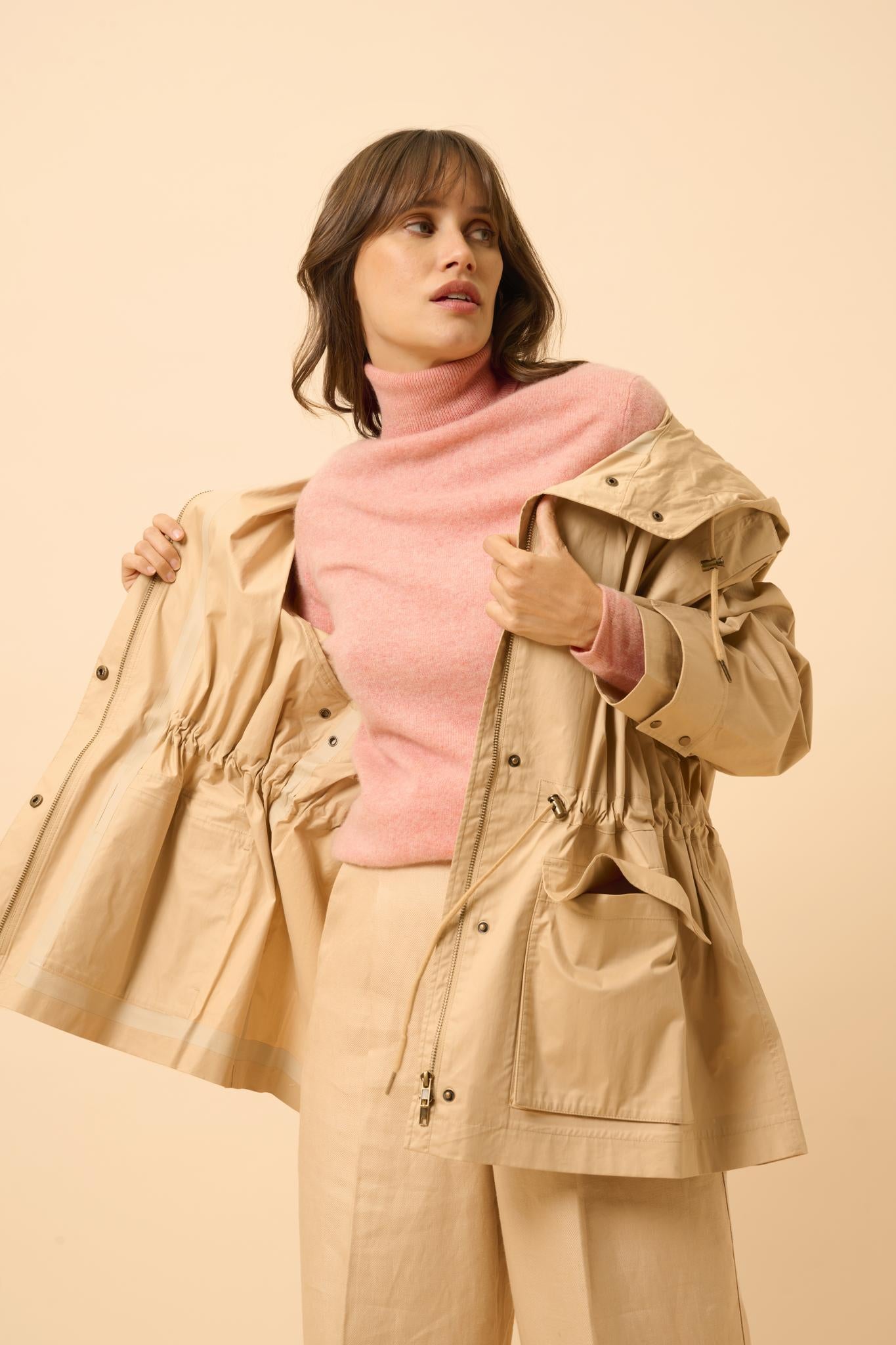 AVA pull col roulé corail chiné