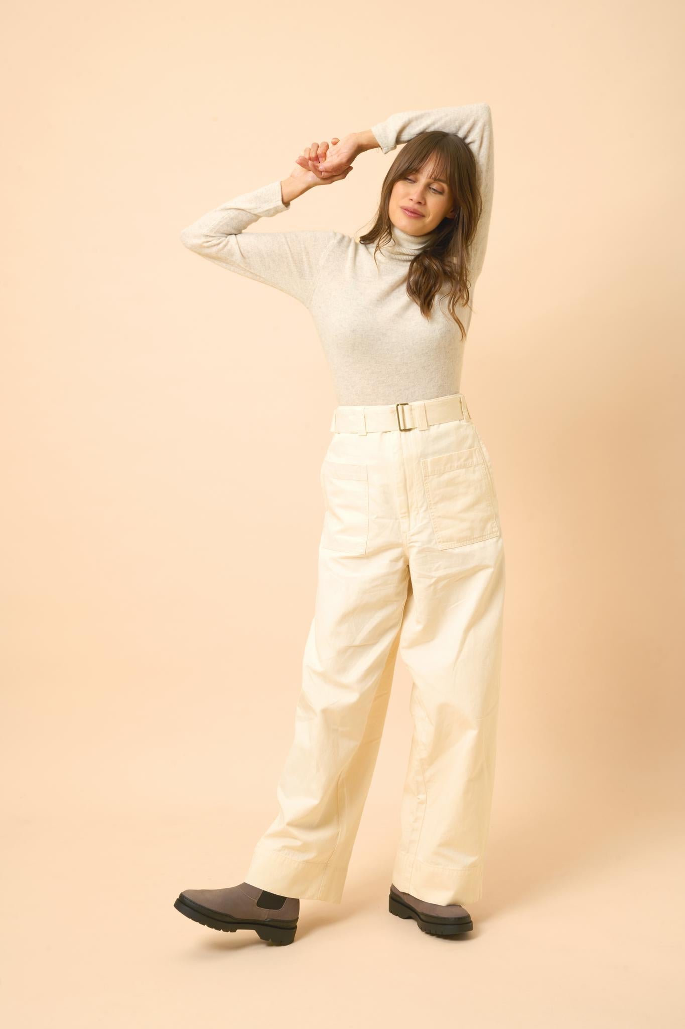 AVA pull col roulé gris perle chiné