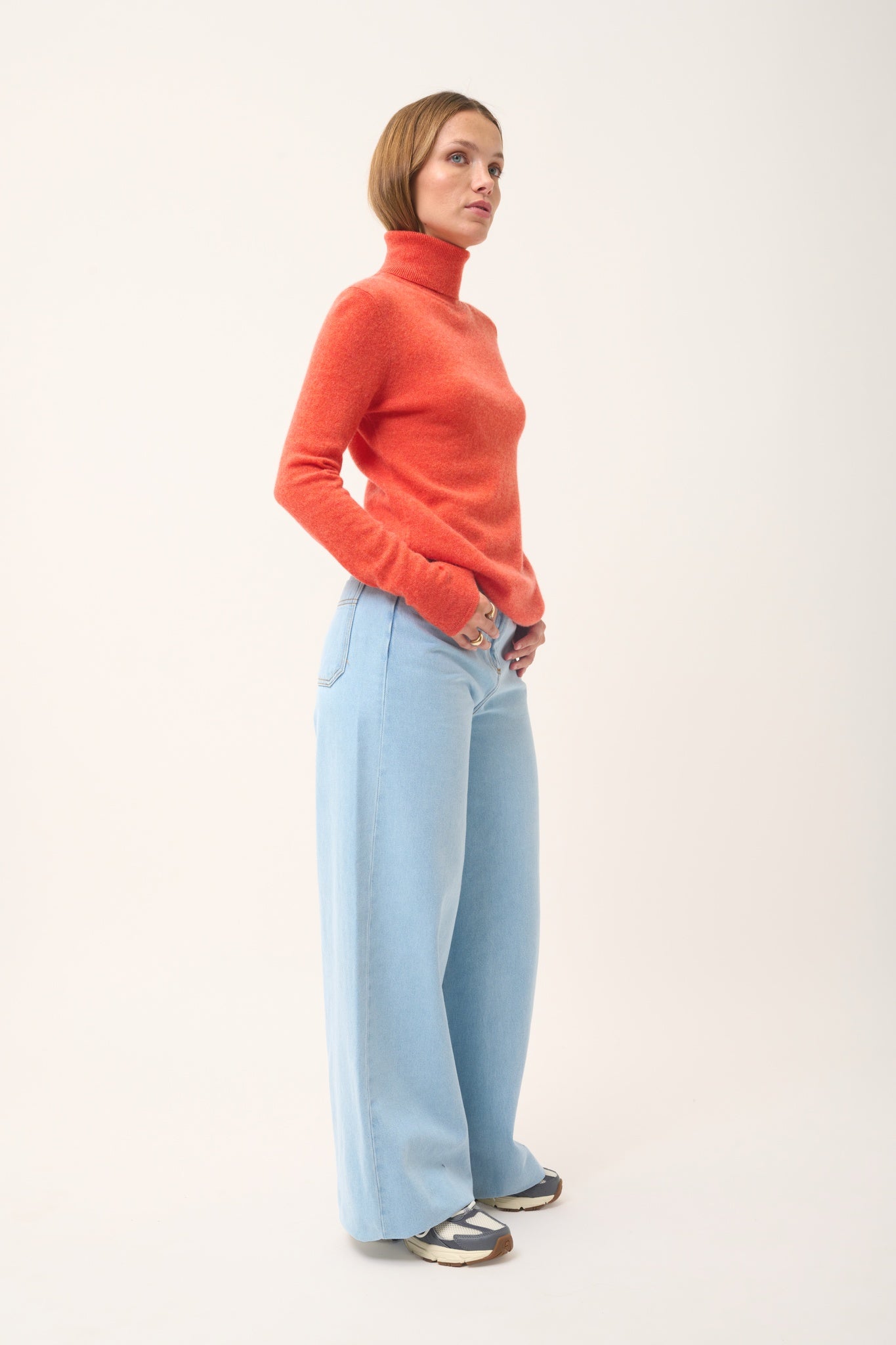 AVA mottled orange turtleneck sweater