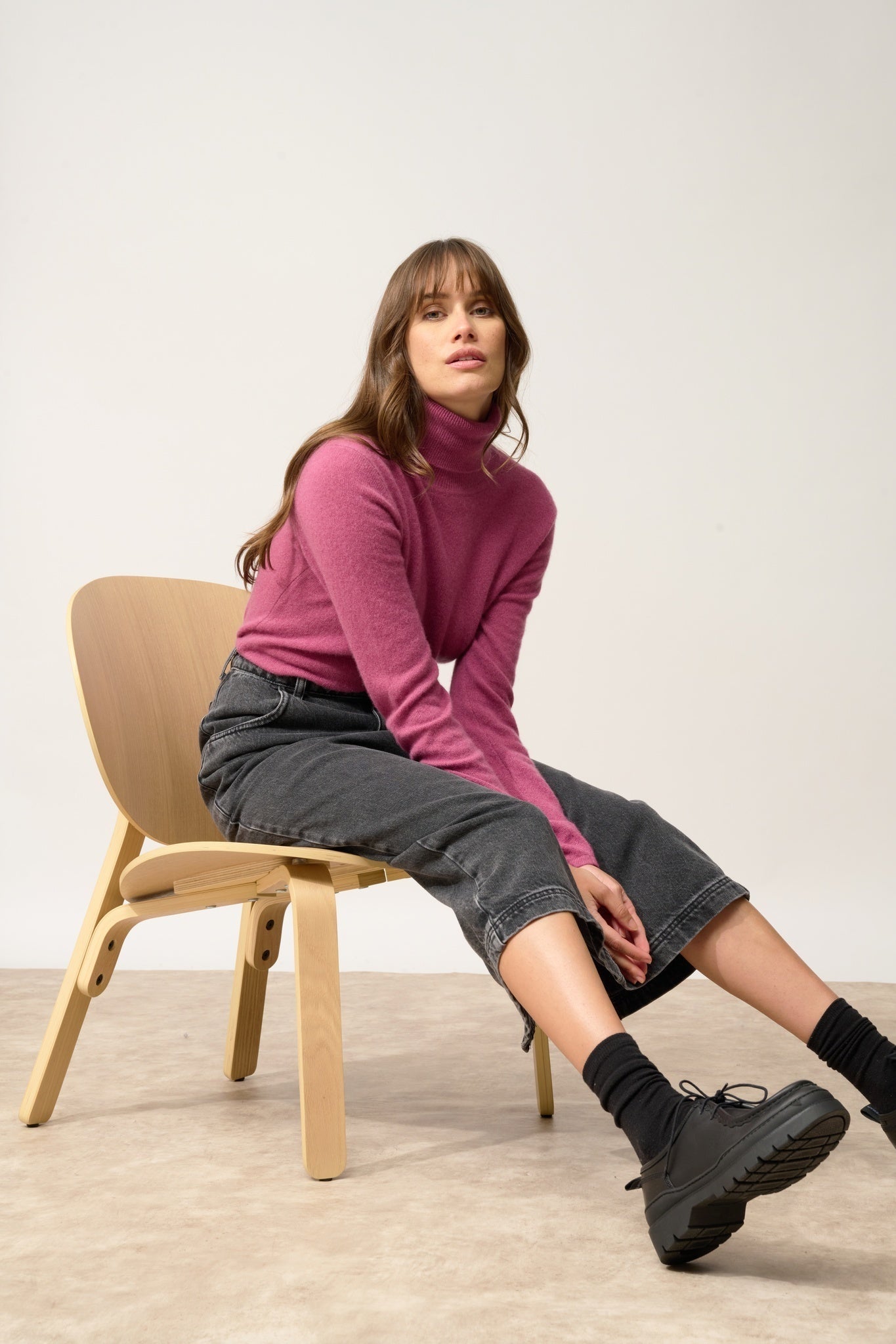 AVA pull col roulé orchidée