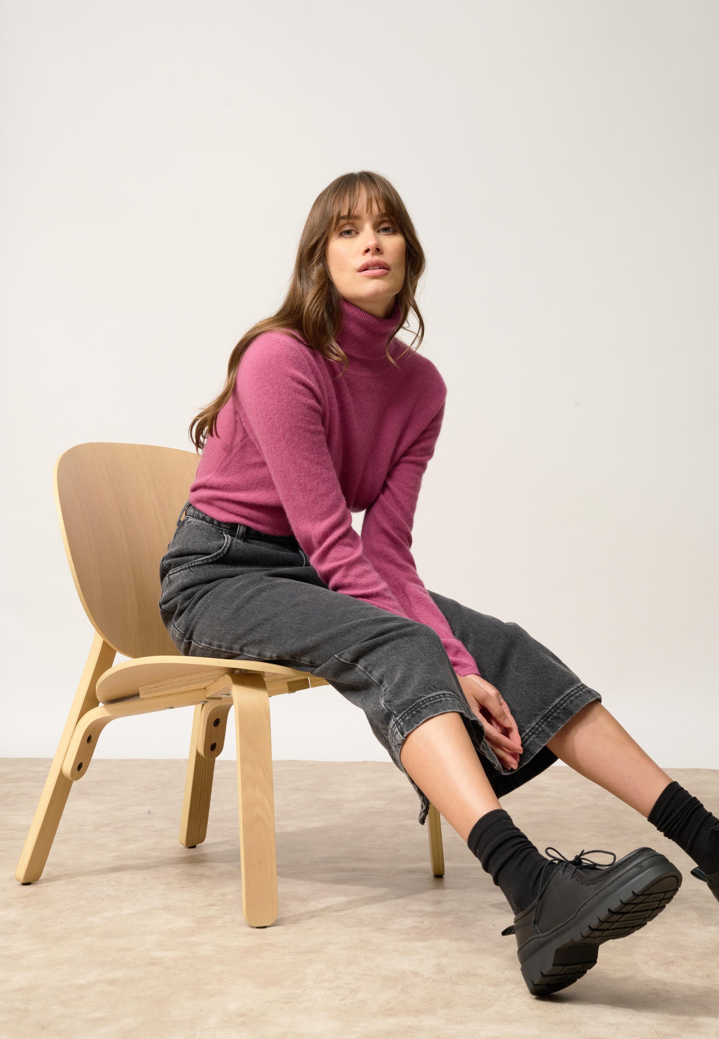 AVA pull col roulé orchidée