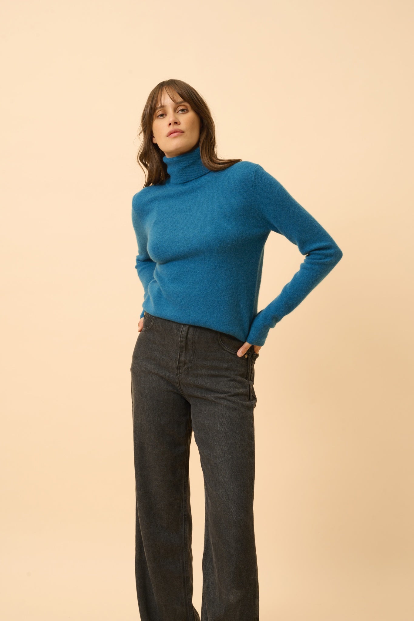 AVA pull col roulé paon