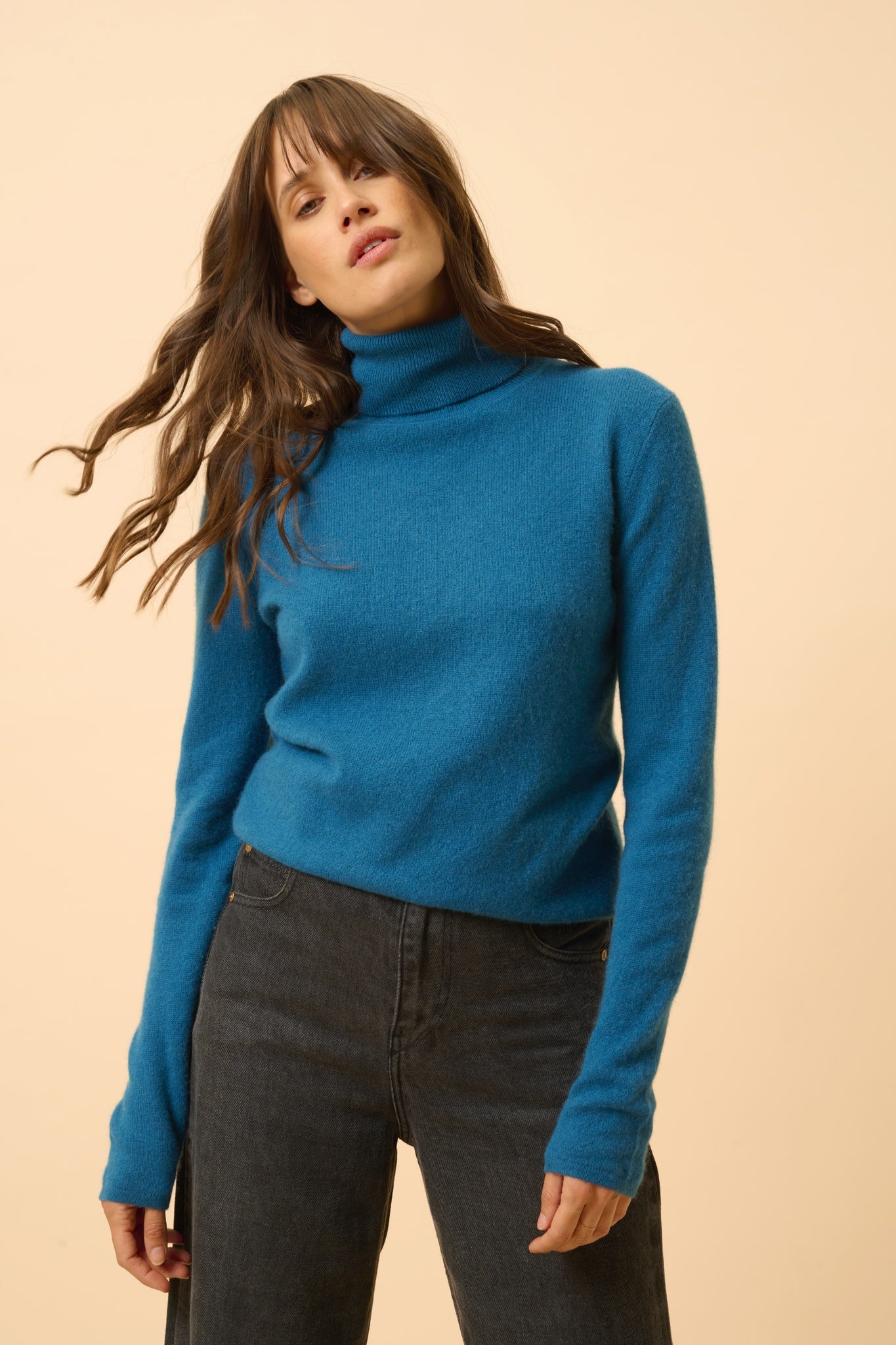 AVA pull col roulé paon