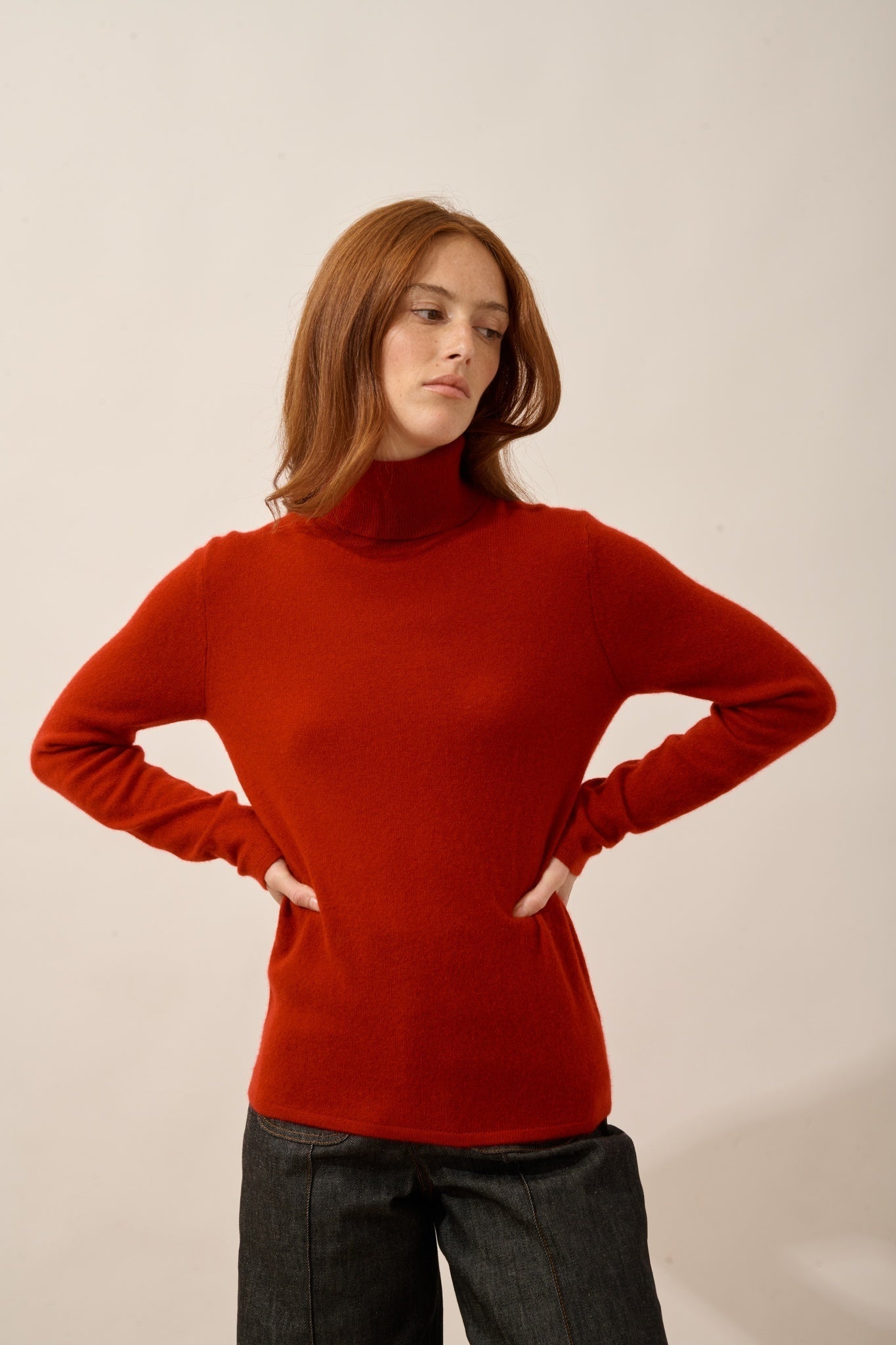 AVA pull col roulé rubis