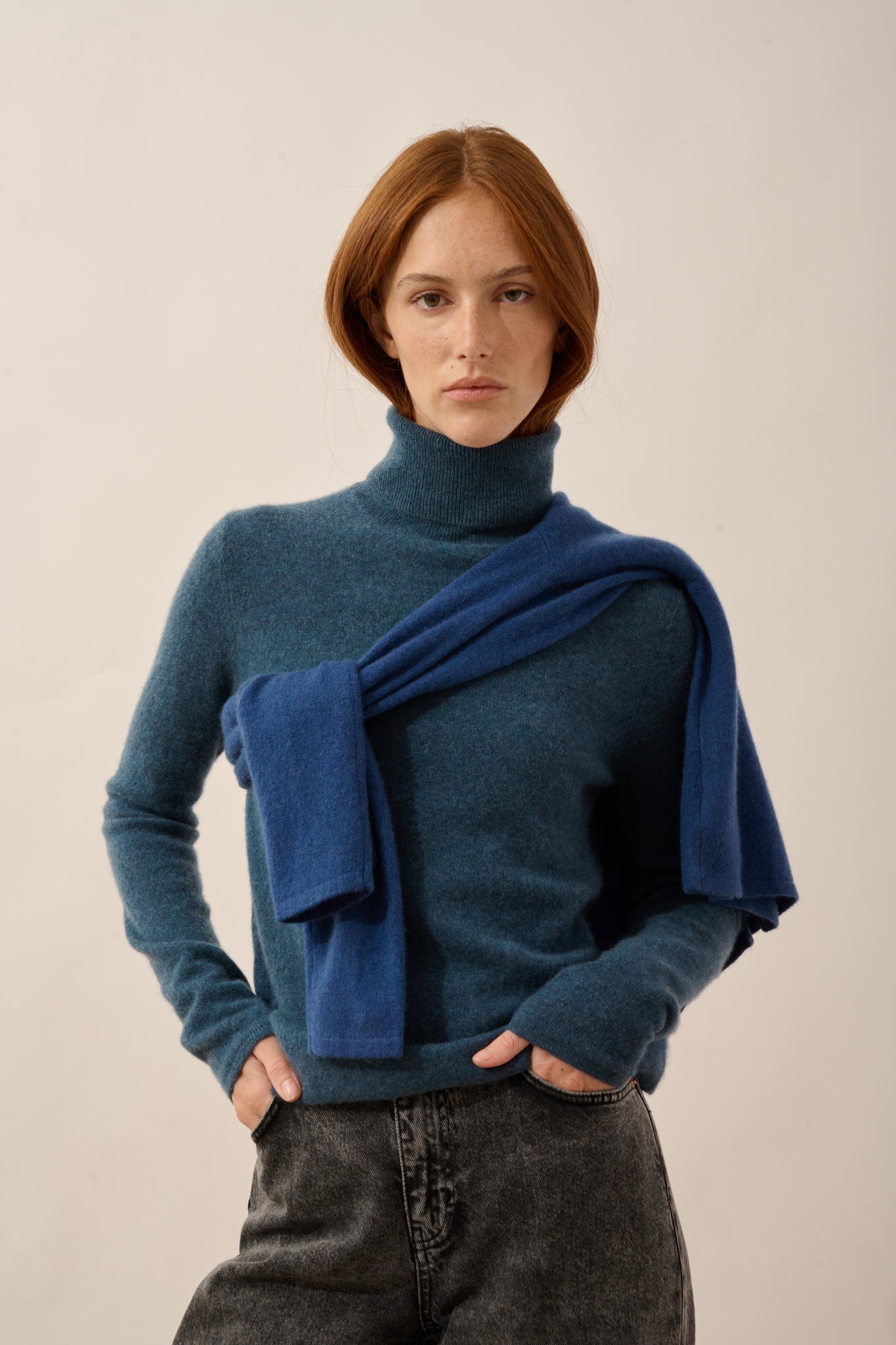 AVA mottled duck green turtleneck sweater