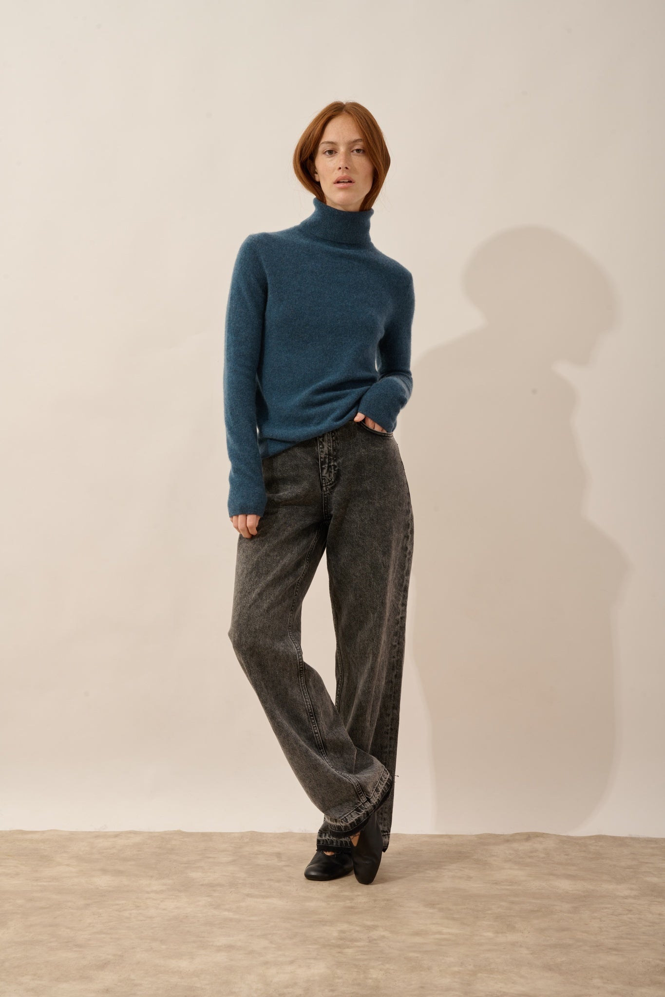 AVA mottled duck green turtleneck sweater