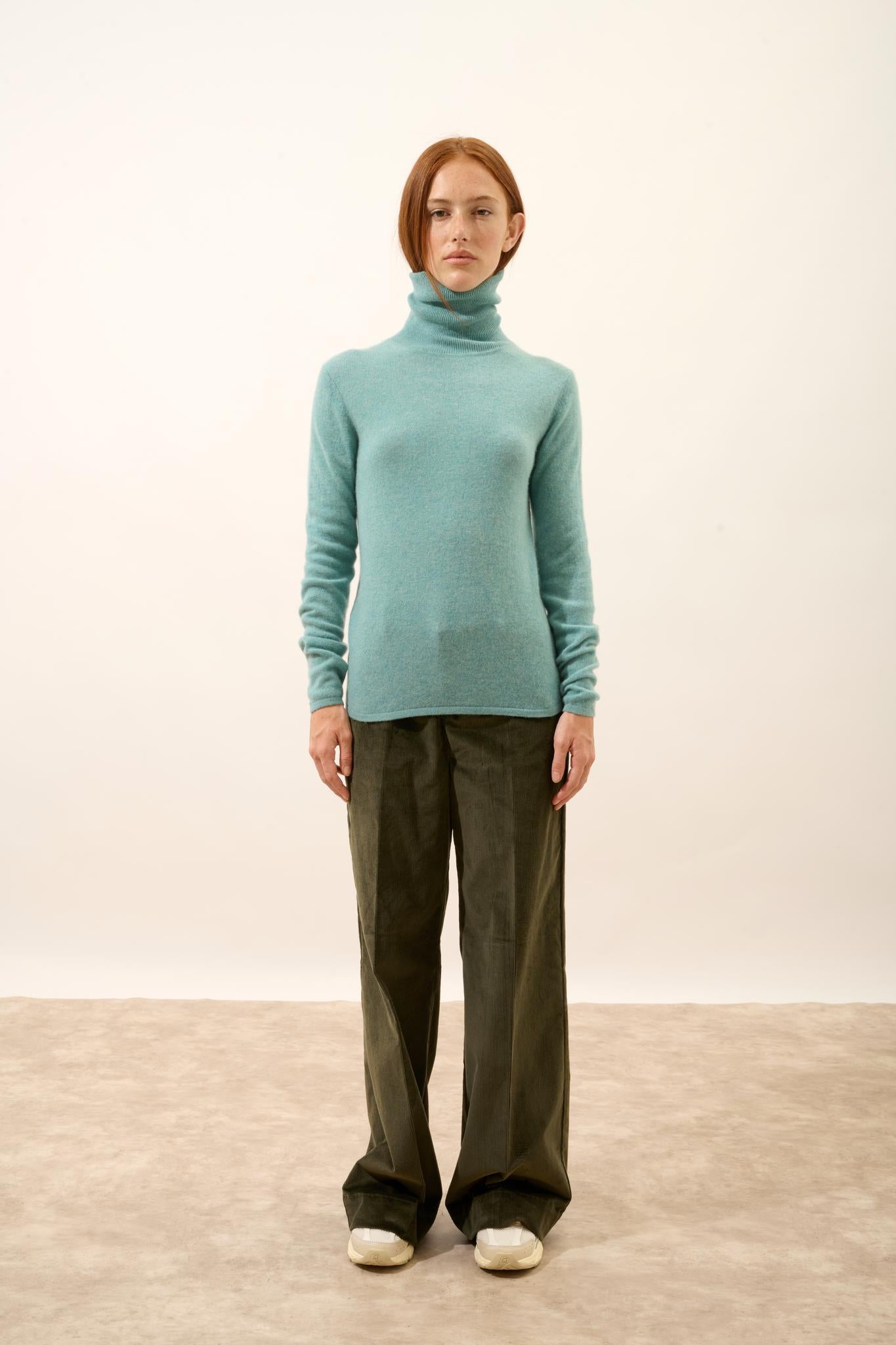 AVA mottled green turtleneck sweater