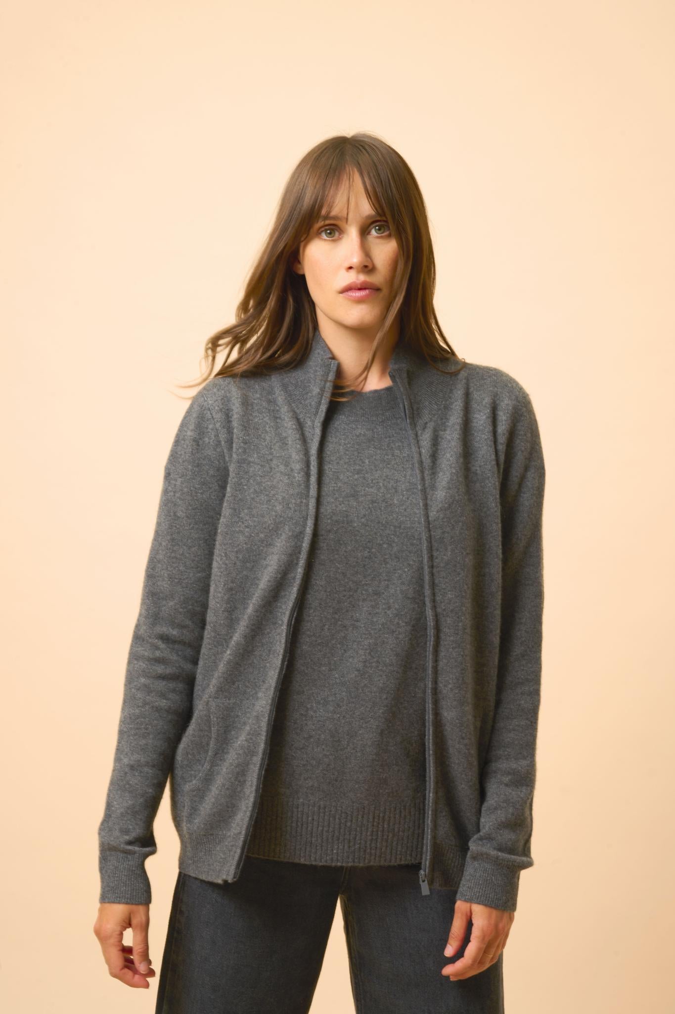 AYR gilet col montant anthracite chiné