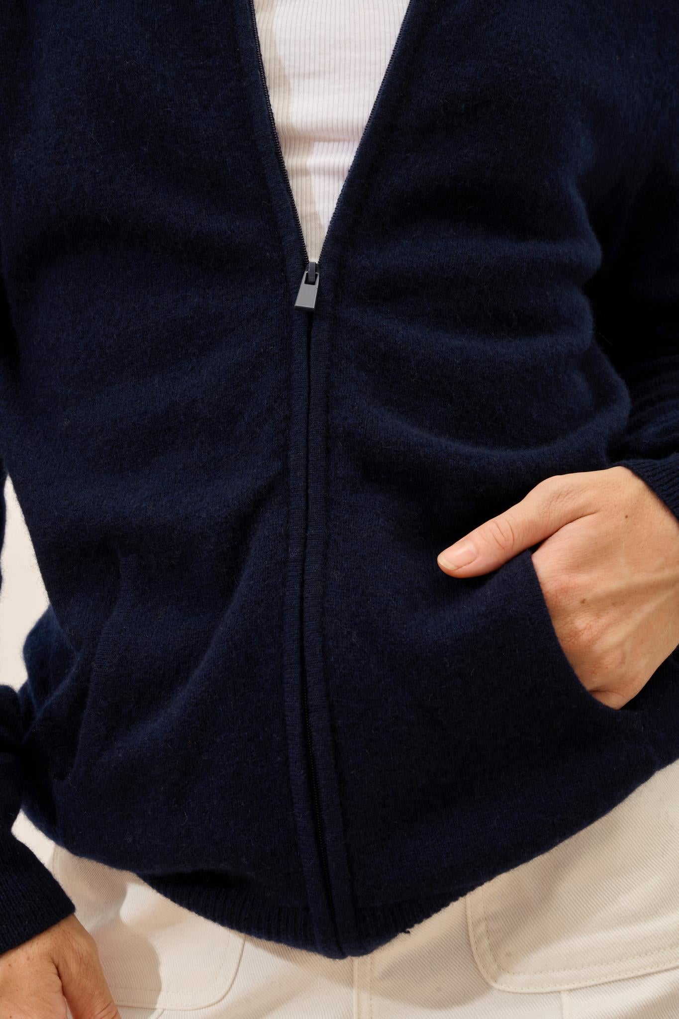 AYR stand-up collar cardigan navy