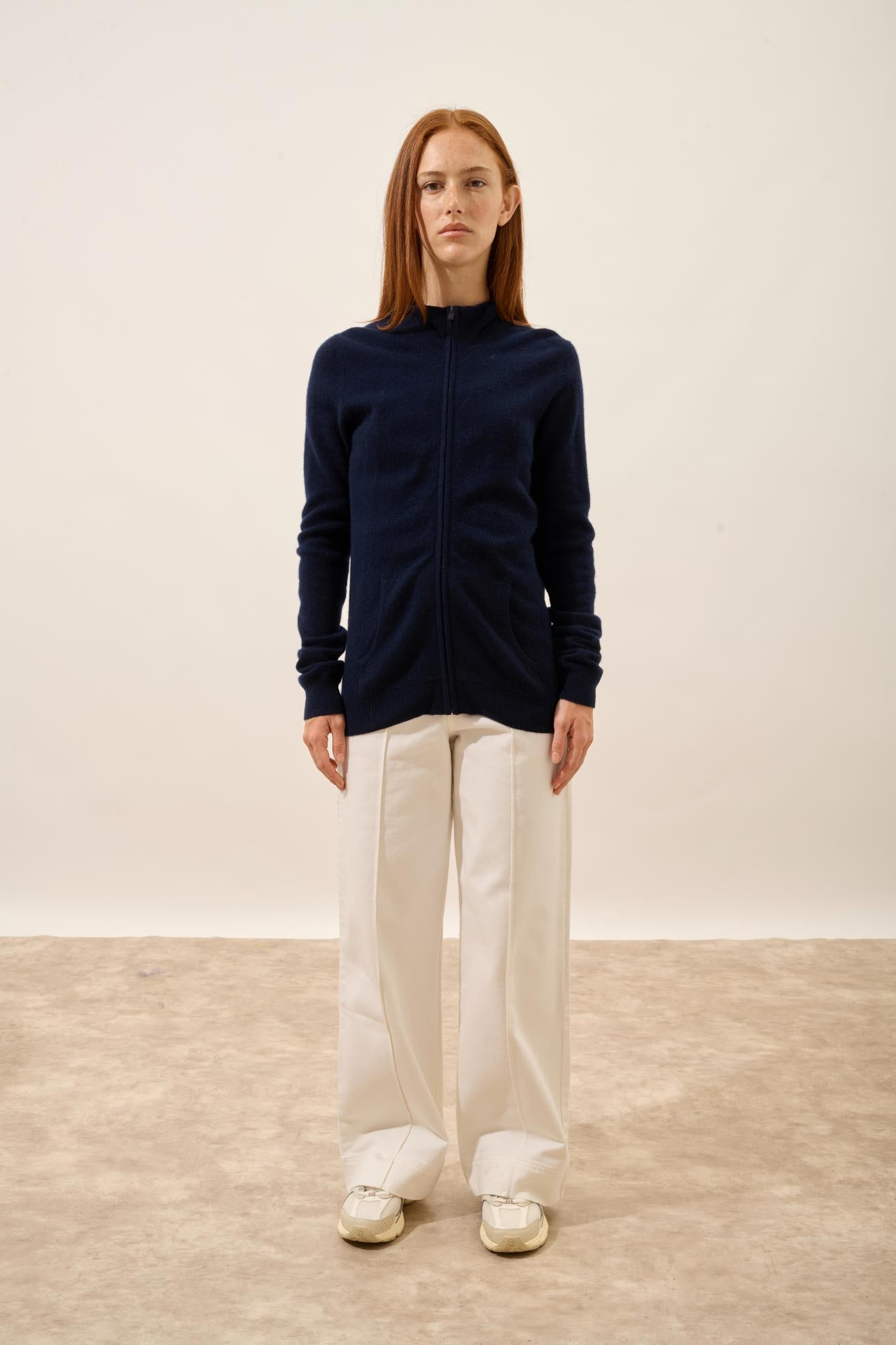 AYR stand-up collar cardigan navy
