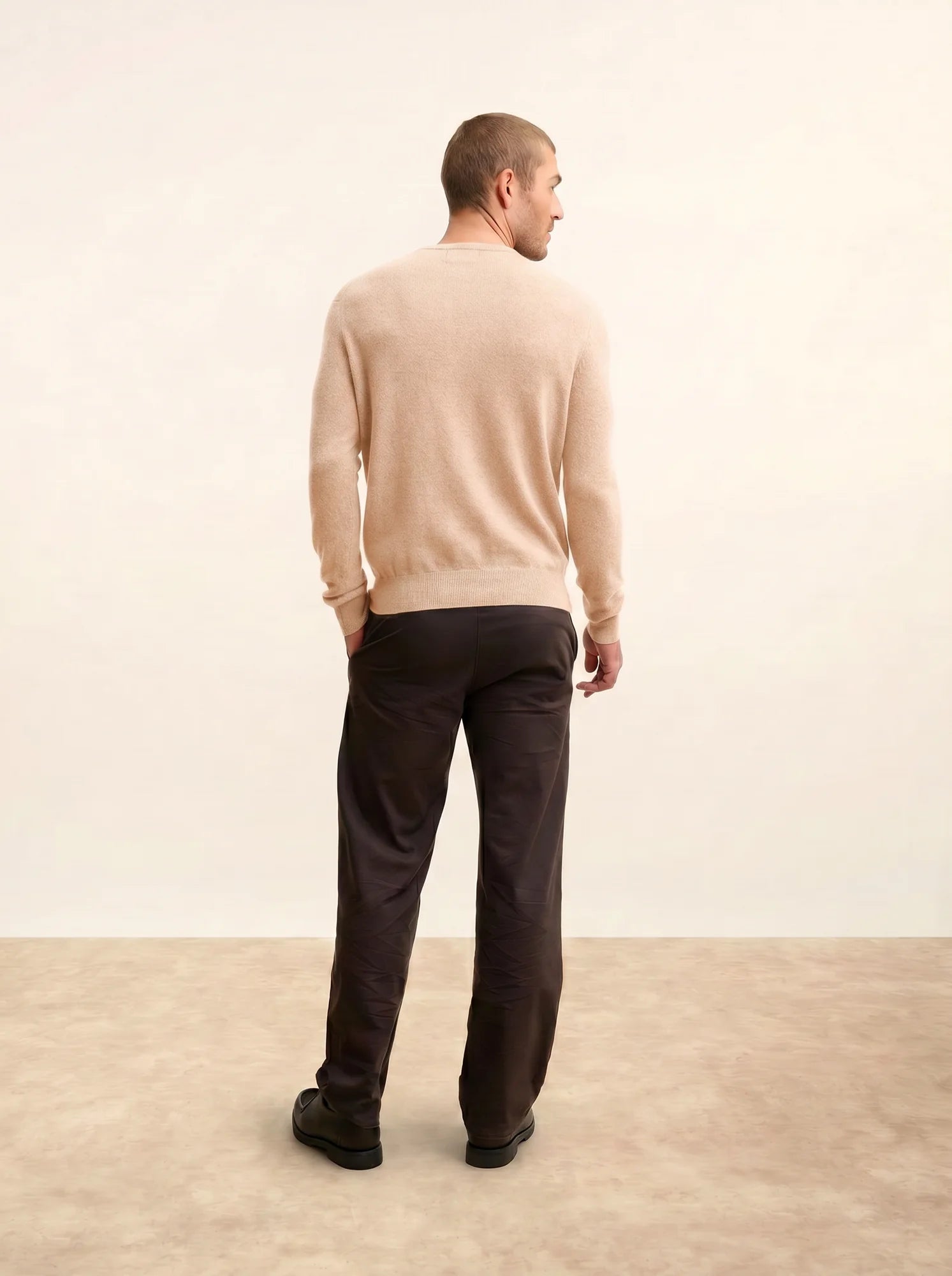 HOWARD Pull Col Rond Beige Chiné