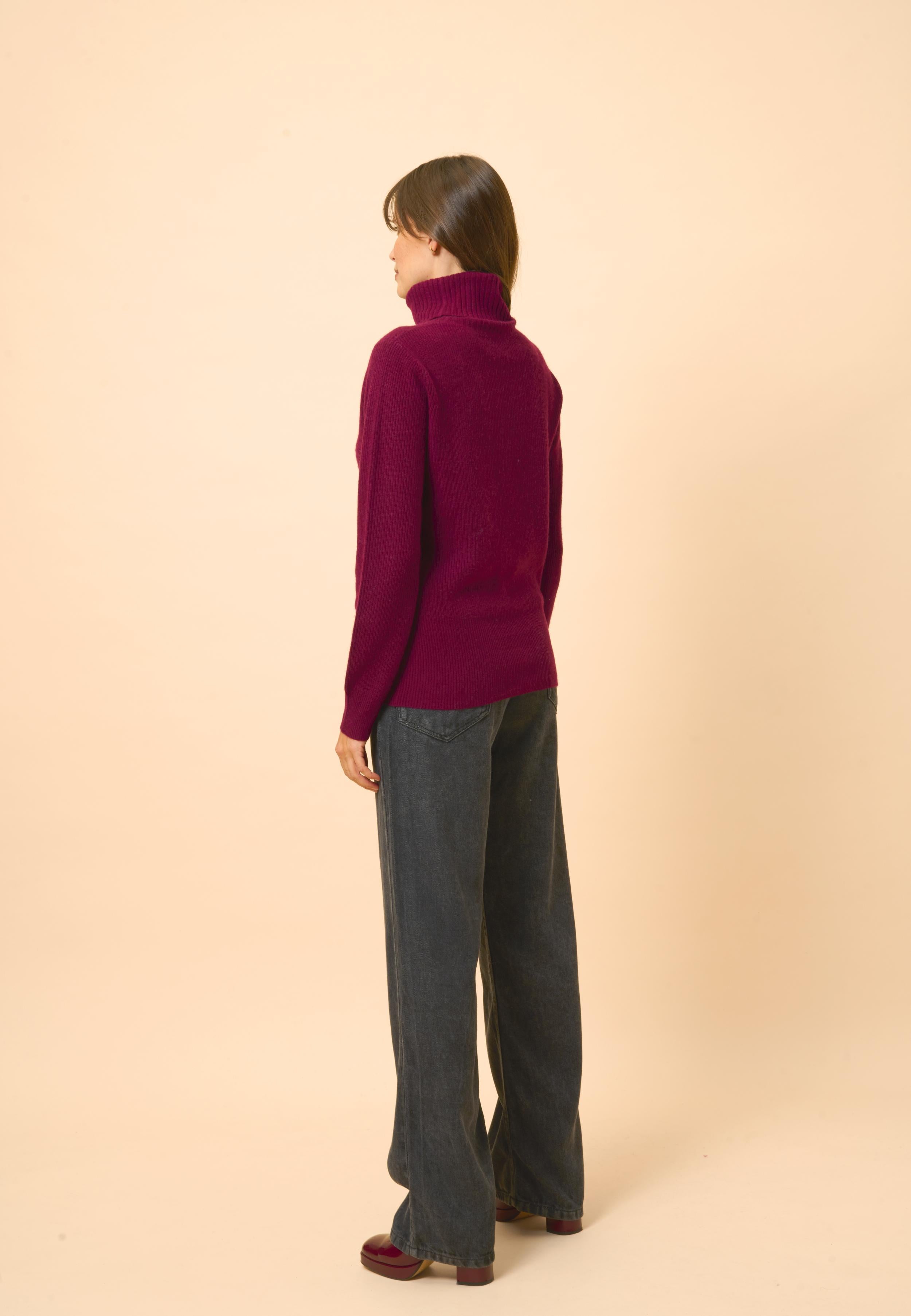 BILLY pull col roulé bordeaux
