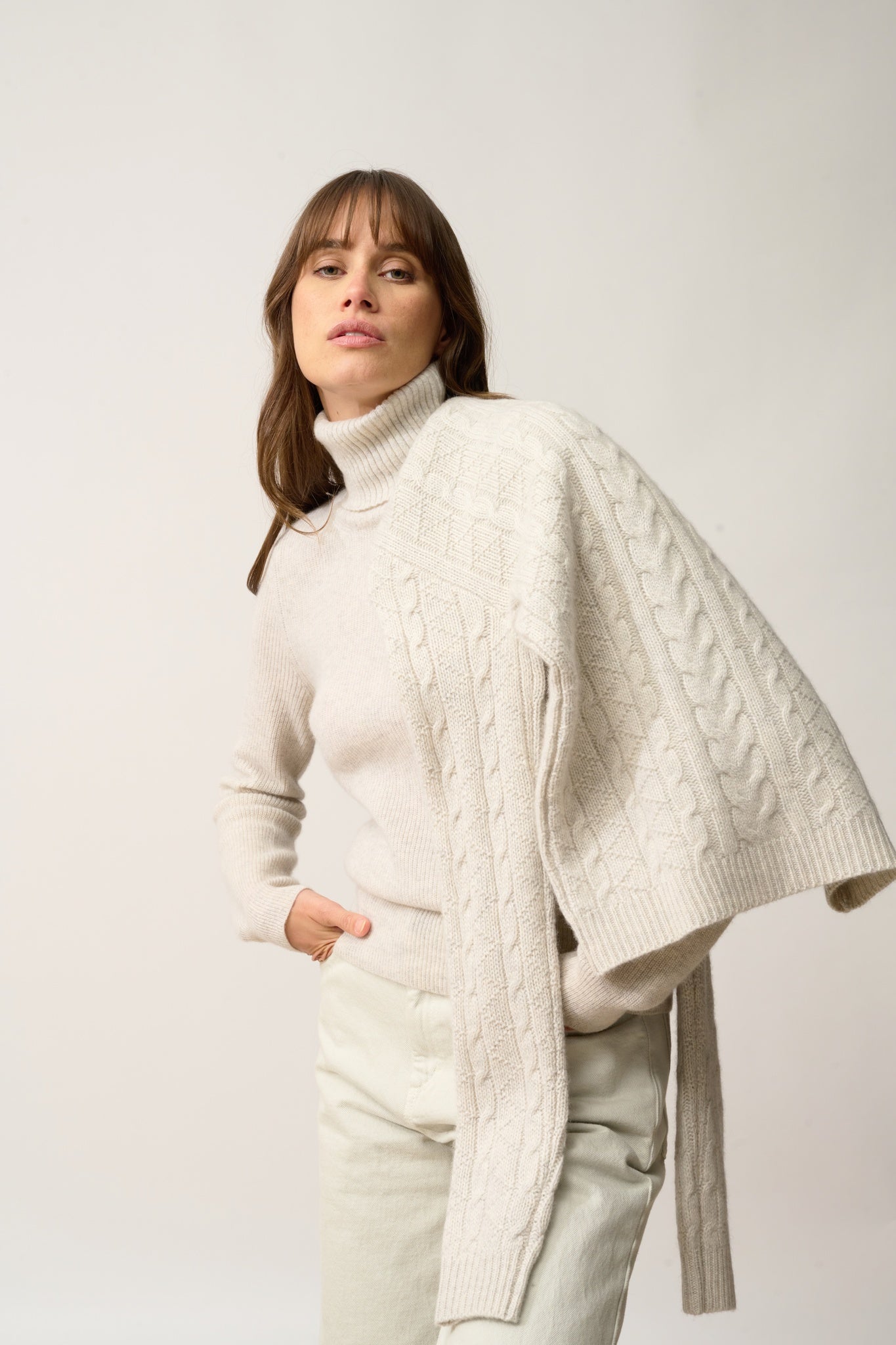 BILLY pull col roulé gris perle chiné