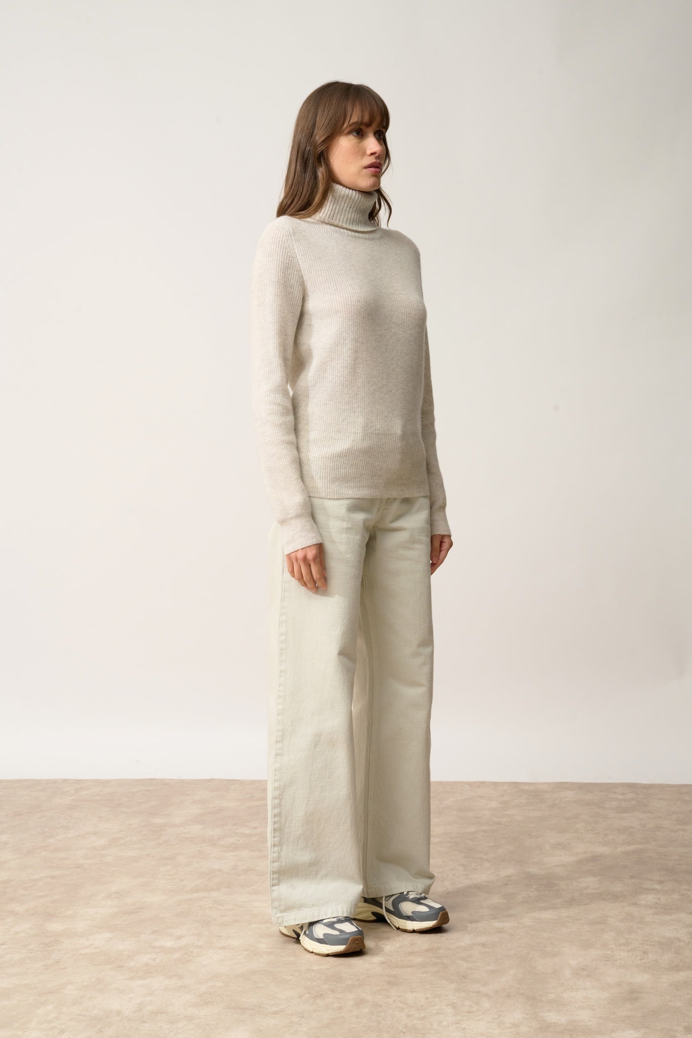 BILLY pull col roulé gris perle chiné