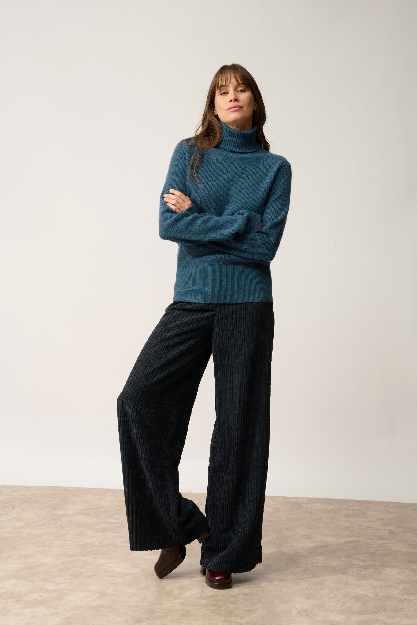 BILLY pull col roulé vert canard chiné