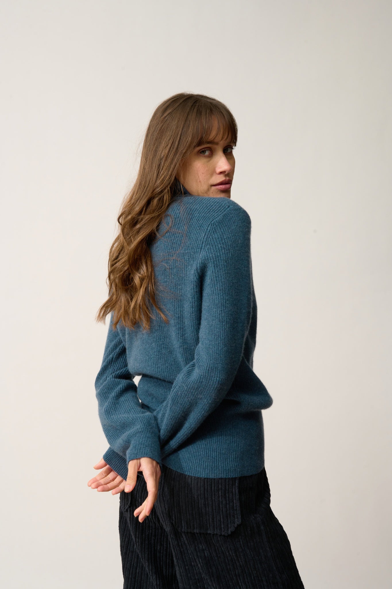 BILLY pull col roulé vert canard chiné