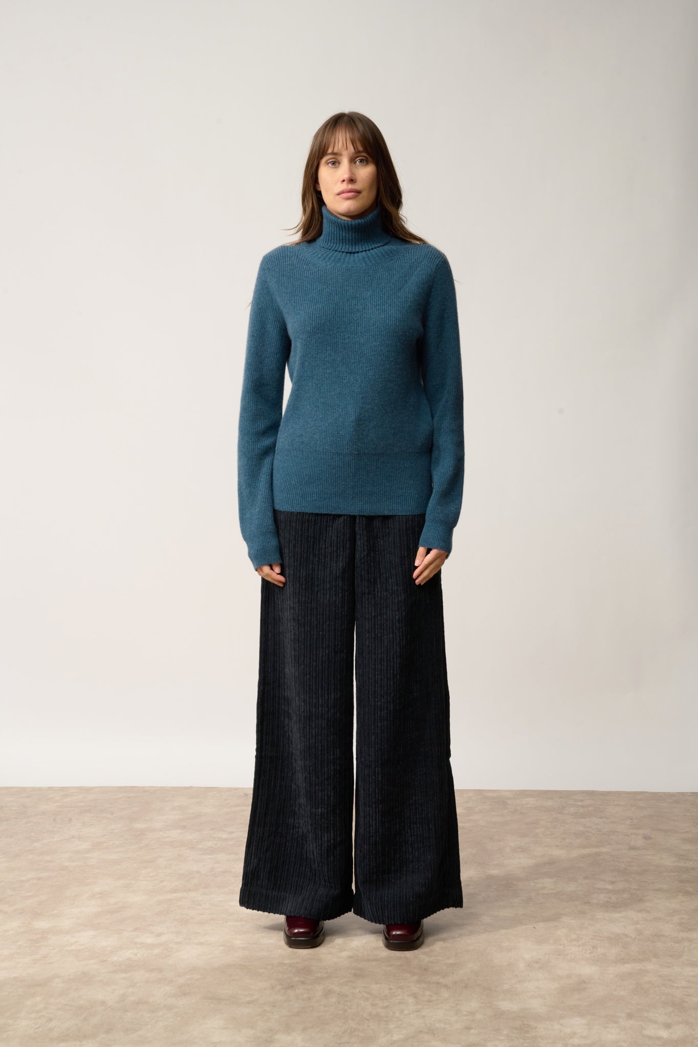 BILLY pull col roulé vert canard chiné