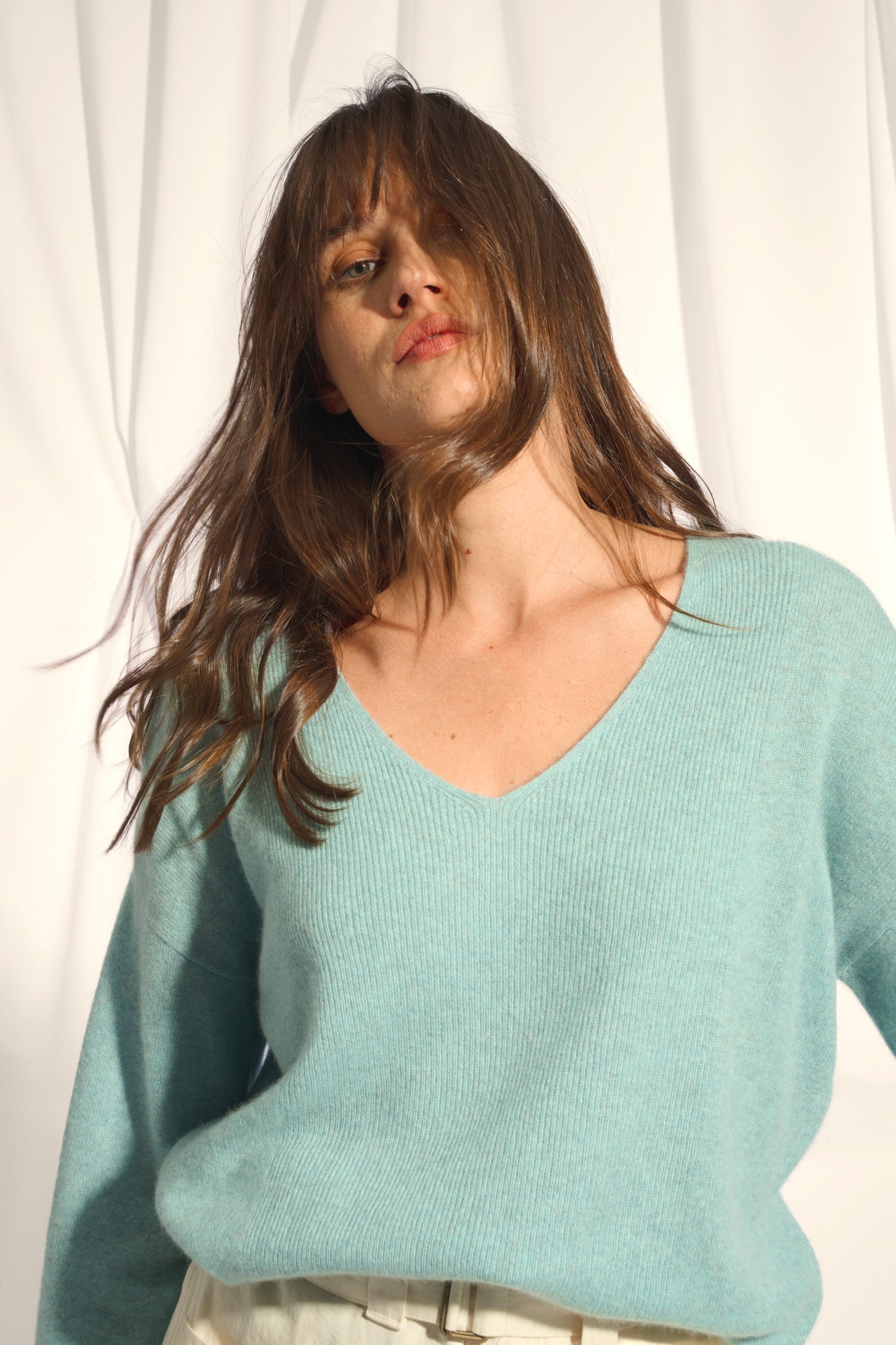 BIRSE pull col v aqua chiné