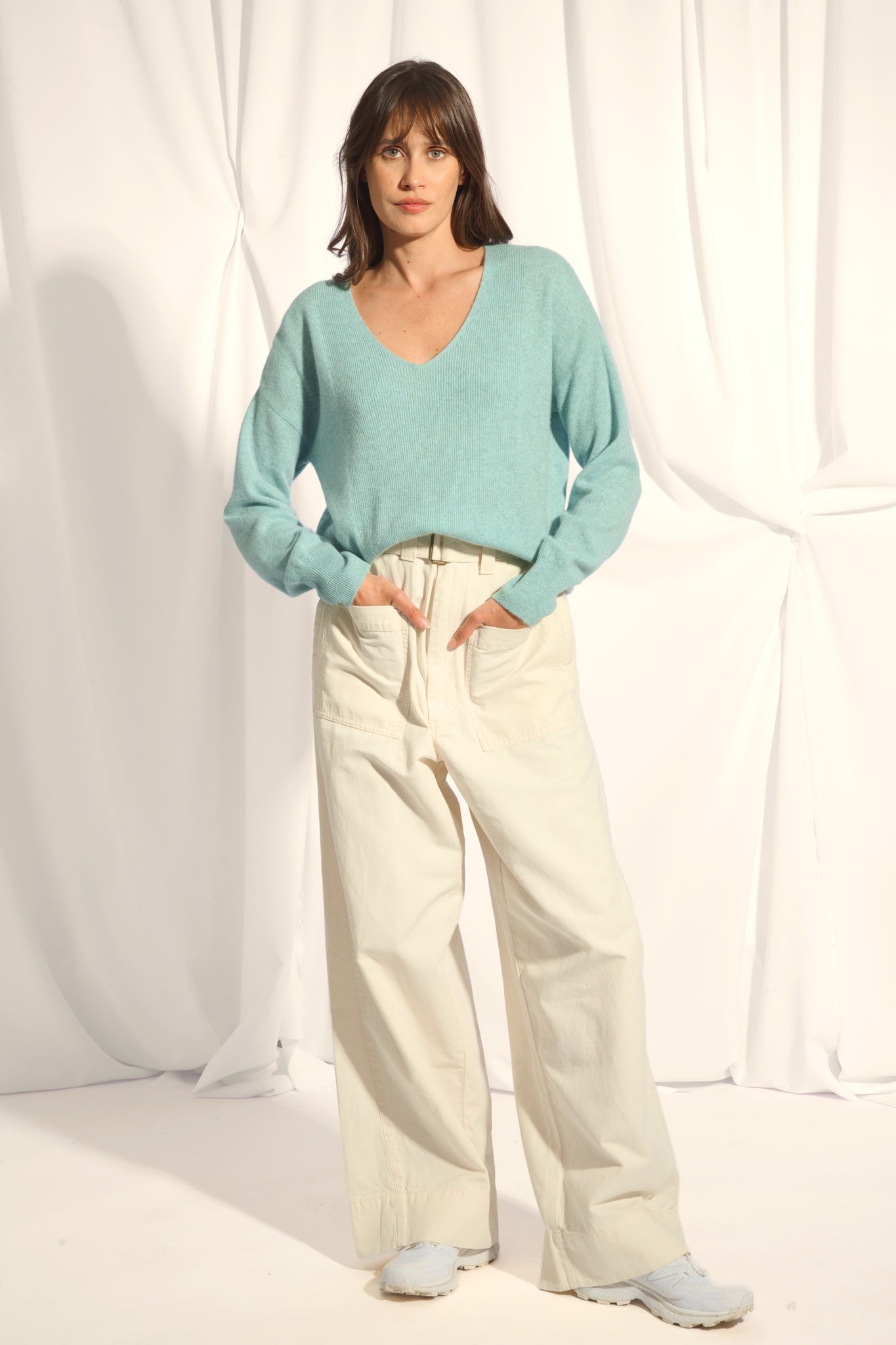 BIRSE pull col v aqua chiné