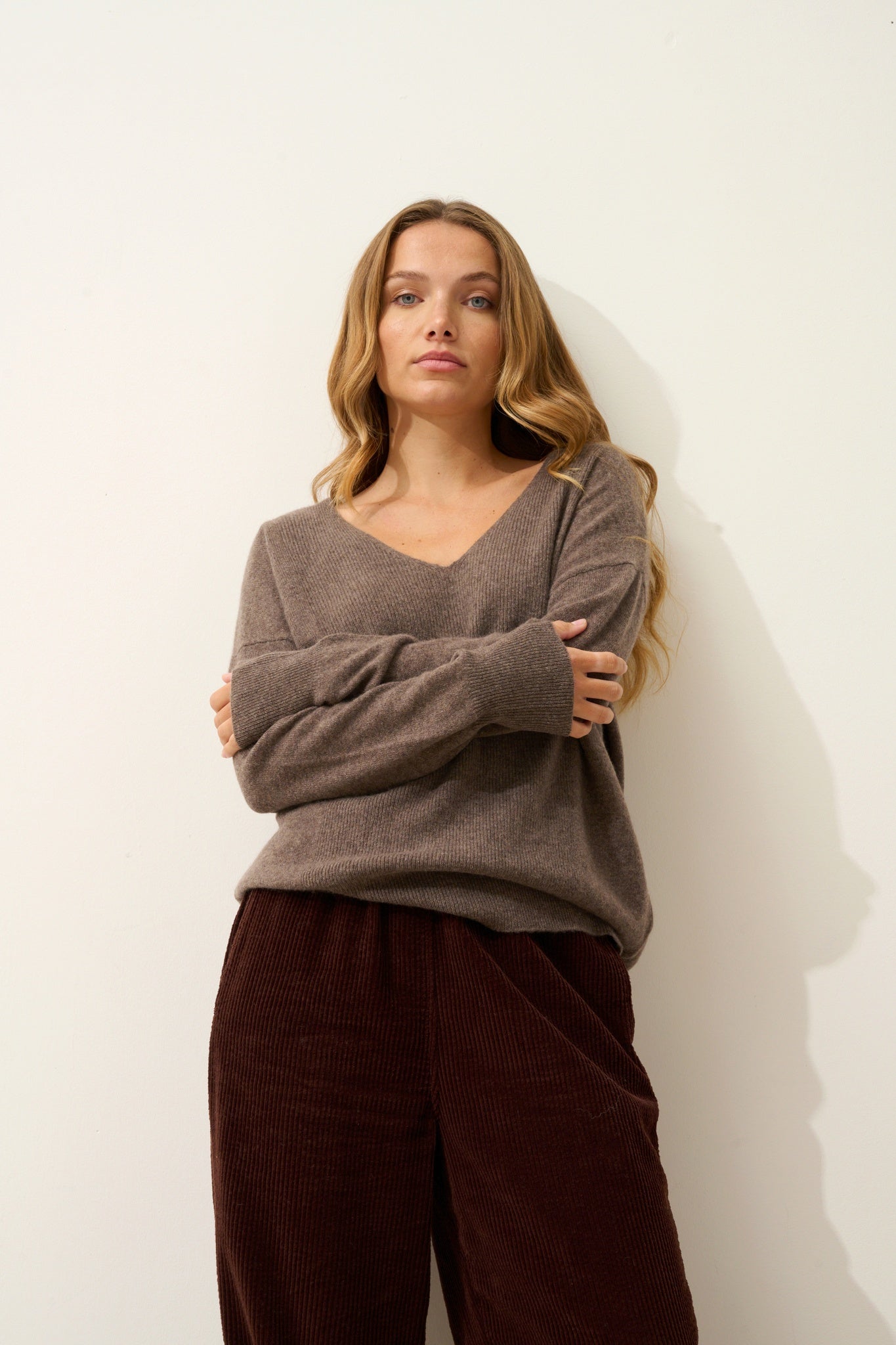 BIRSE pull col v taupe chiné