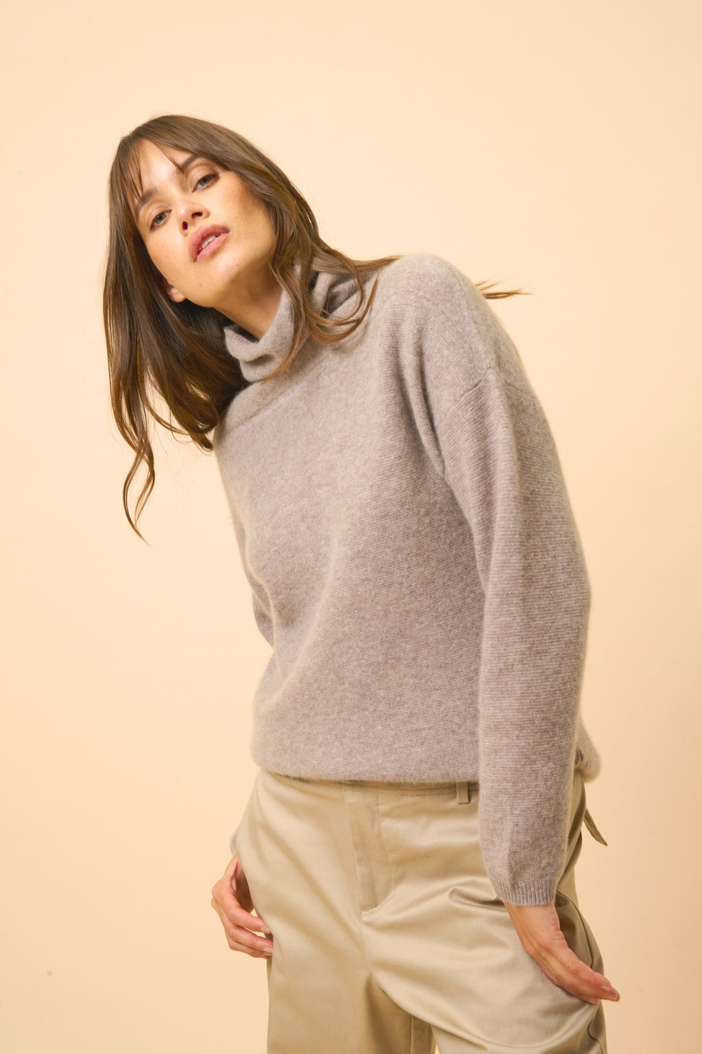BLANTYRE pull col roulé caribou chiné