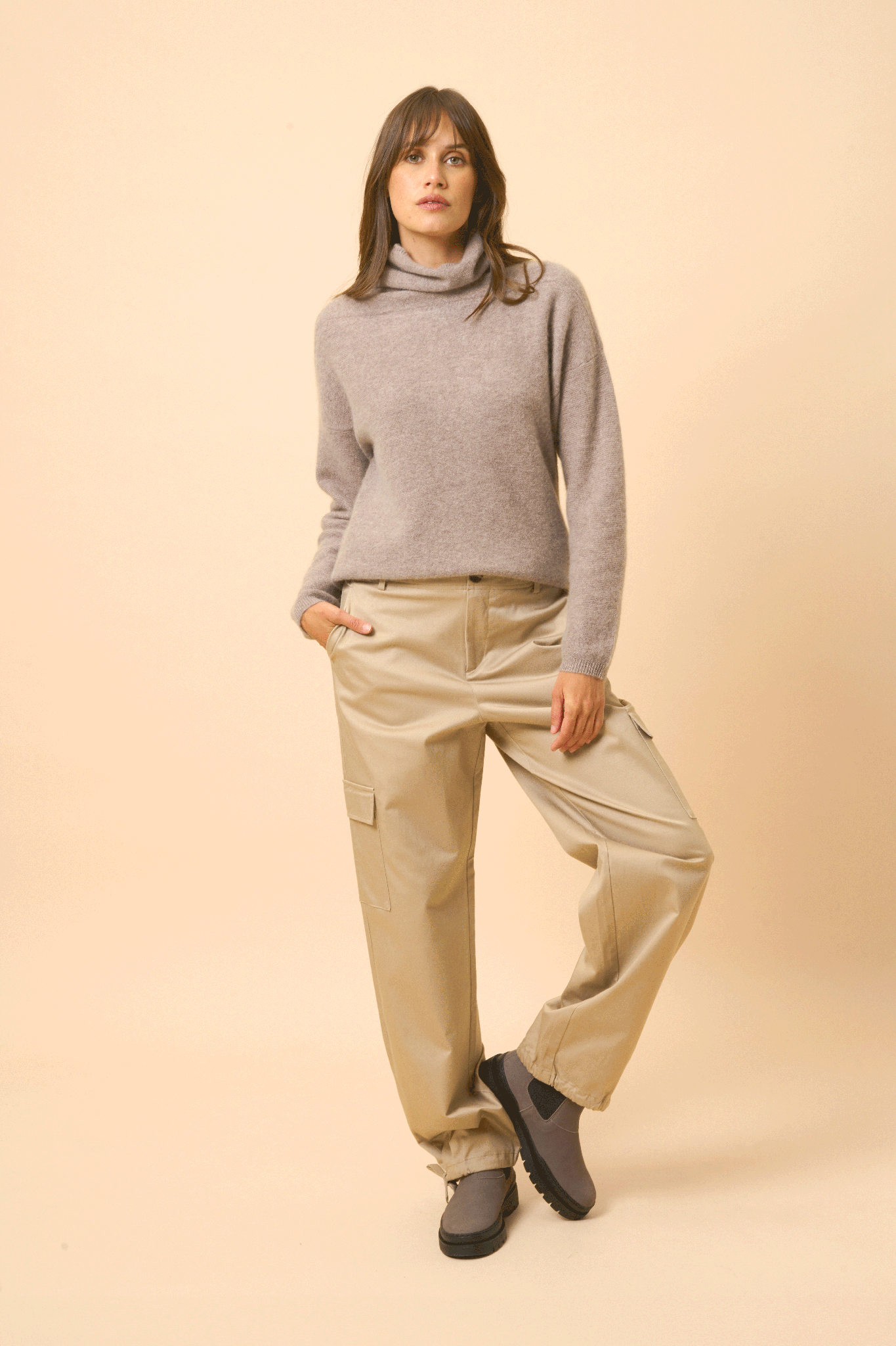 BLANTYRE pull col roulé caribou chiné