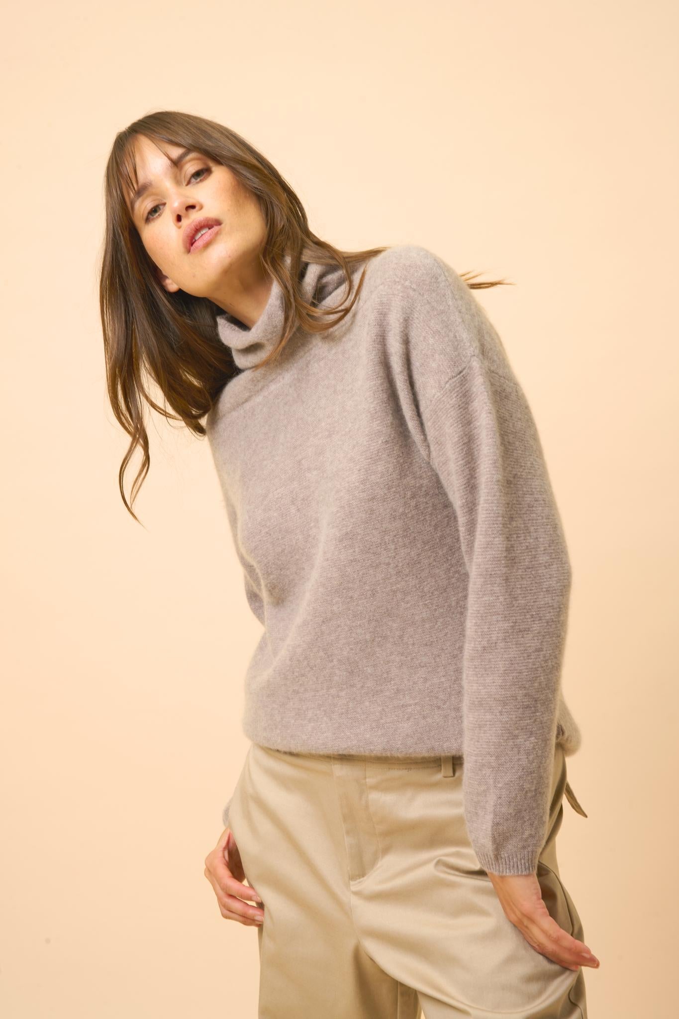 BLANTYRE pull col roulé caribou chiné
