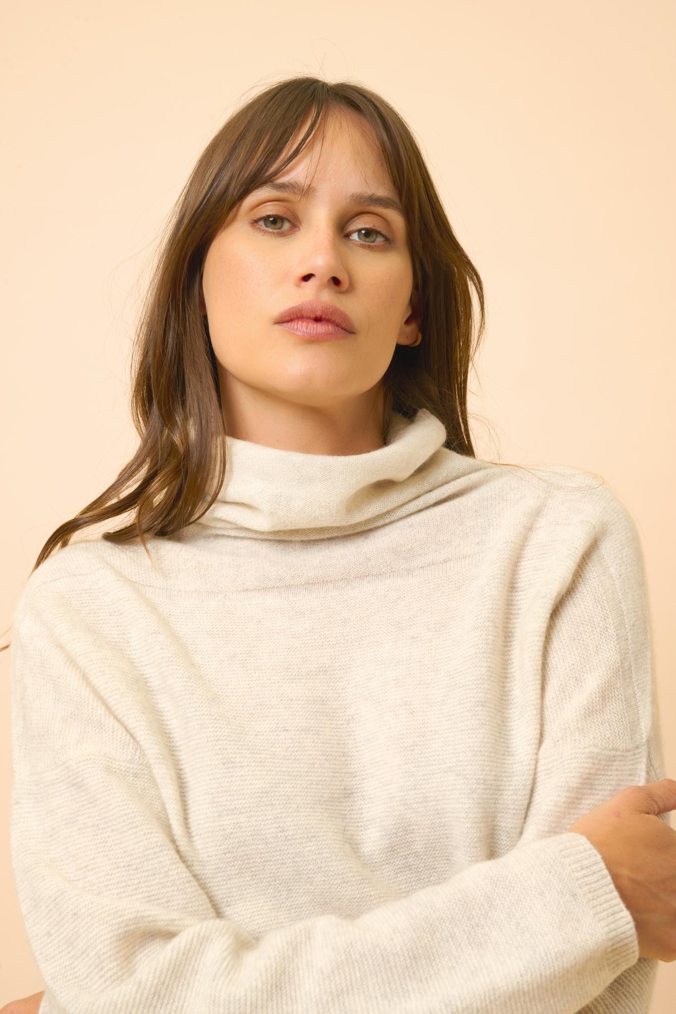 BLANTYRE pull col roulé gris perle chiné