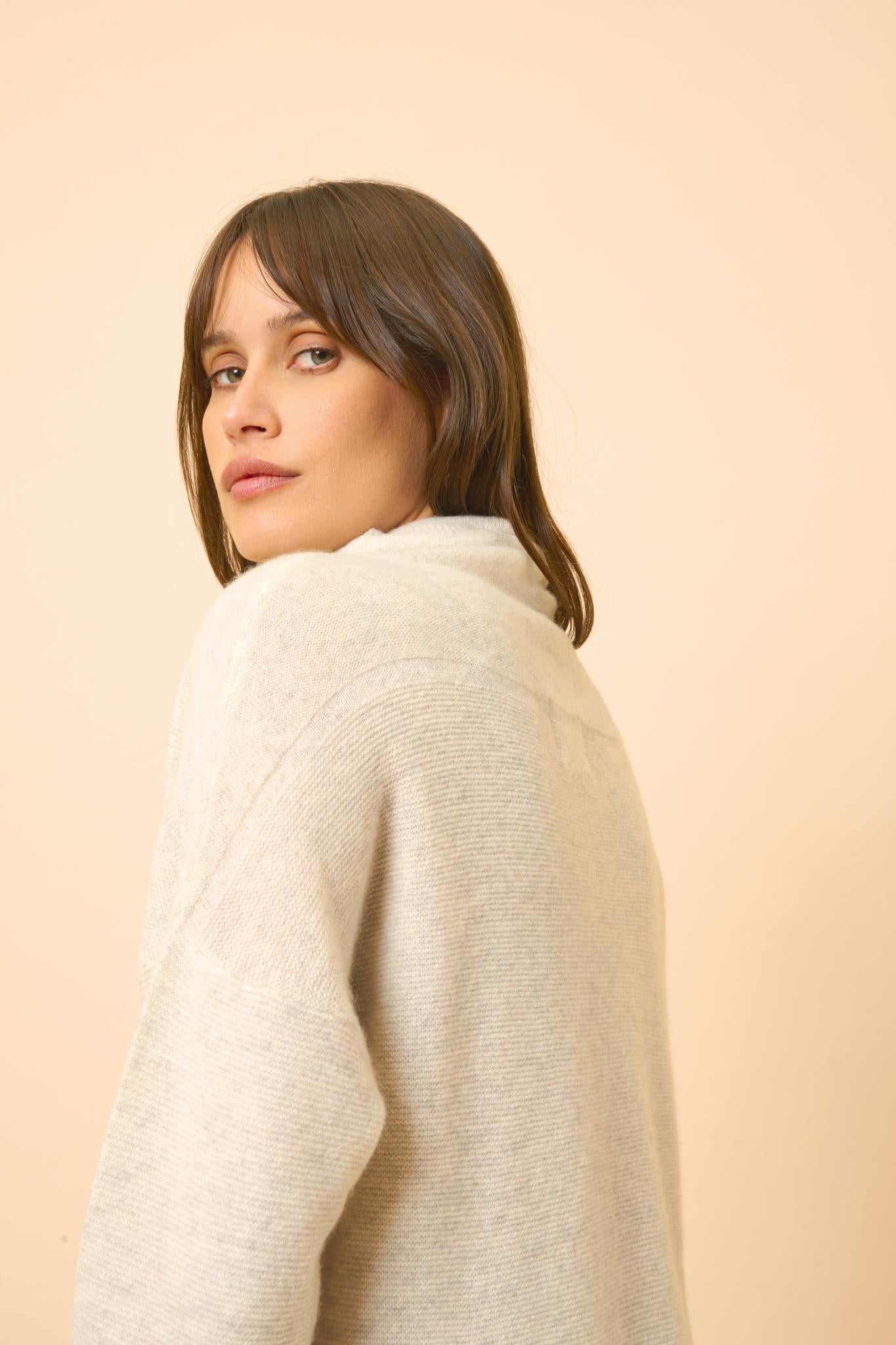 BLANTYRE pull col roulé gris perle chiné