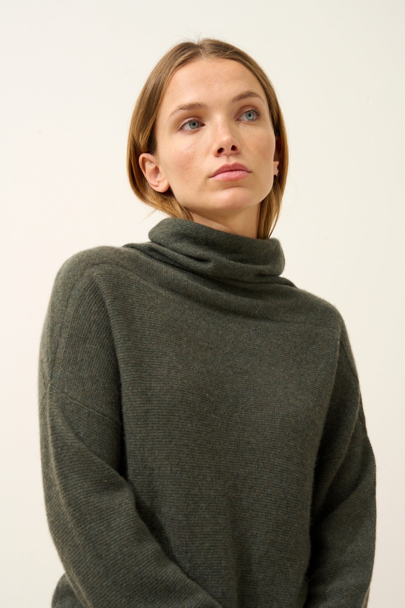 BLANTYRE khaki mottled turtleneck sweater