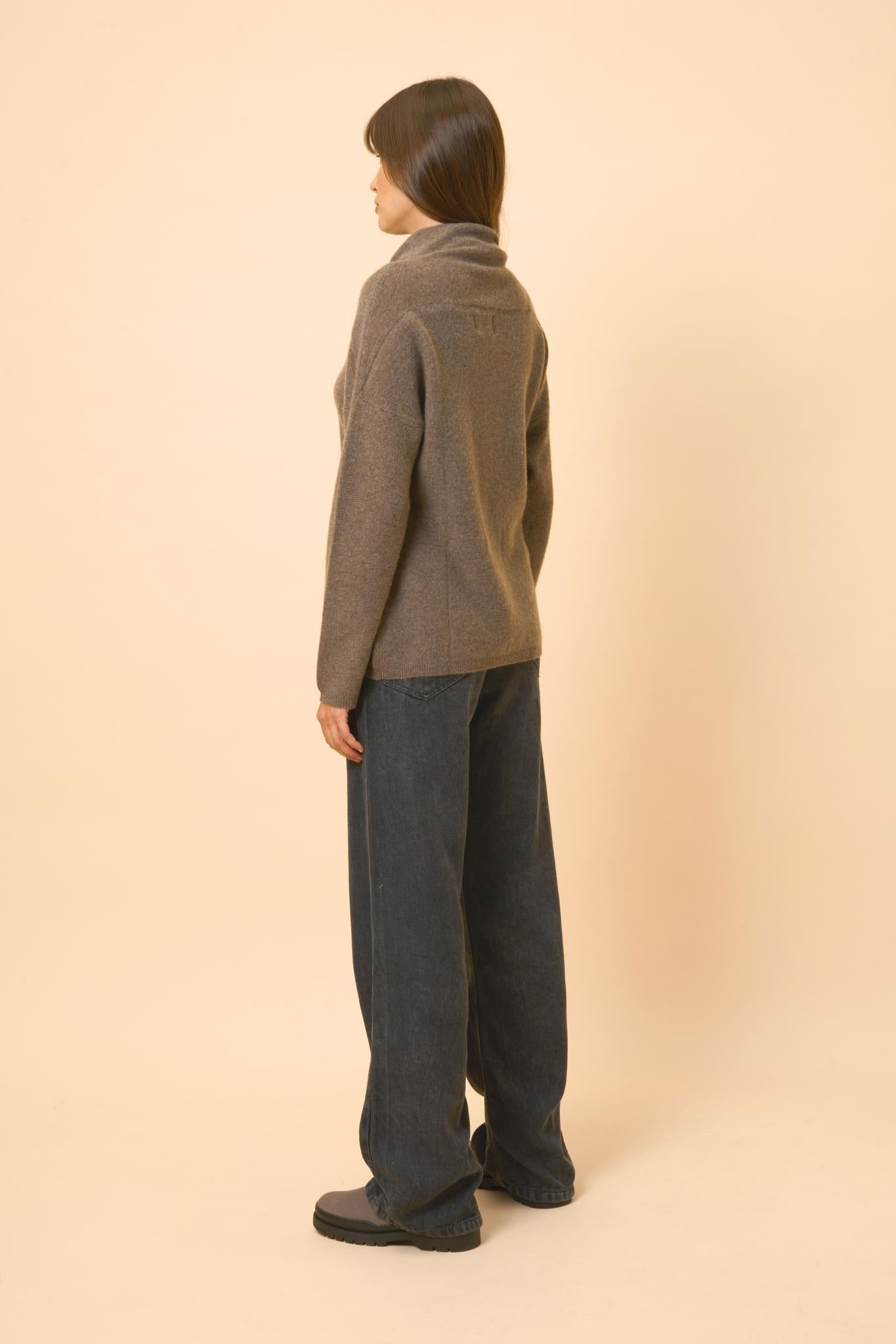 BLANTYRE pull col roulé taupe chiné