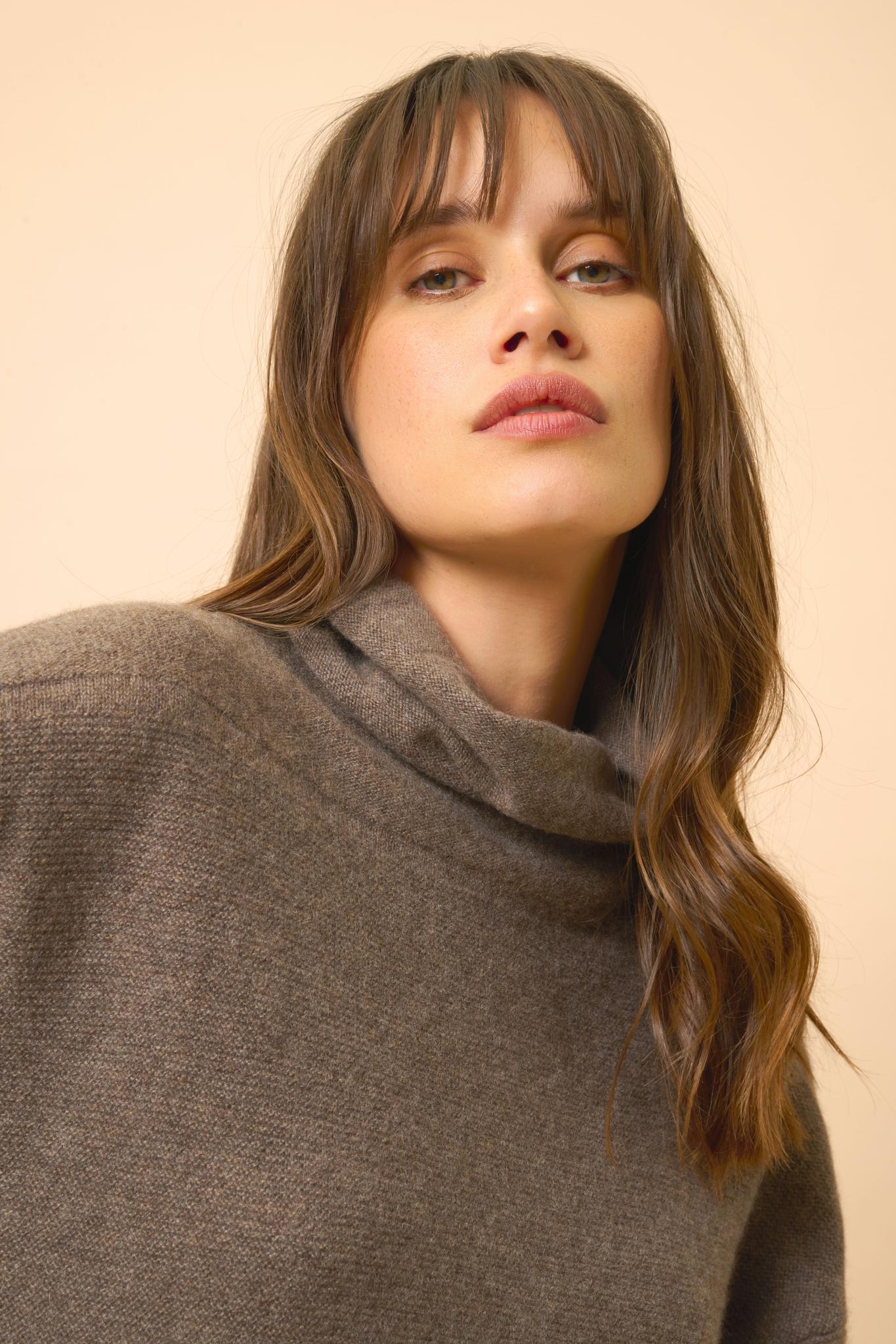 BLANTYRE pull col roulé taupe chiné