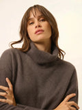 ROMANE Pull Col Roulé 4 Fils Taupe Chiné