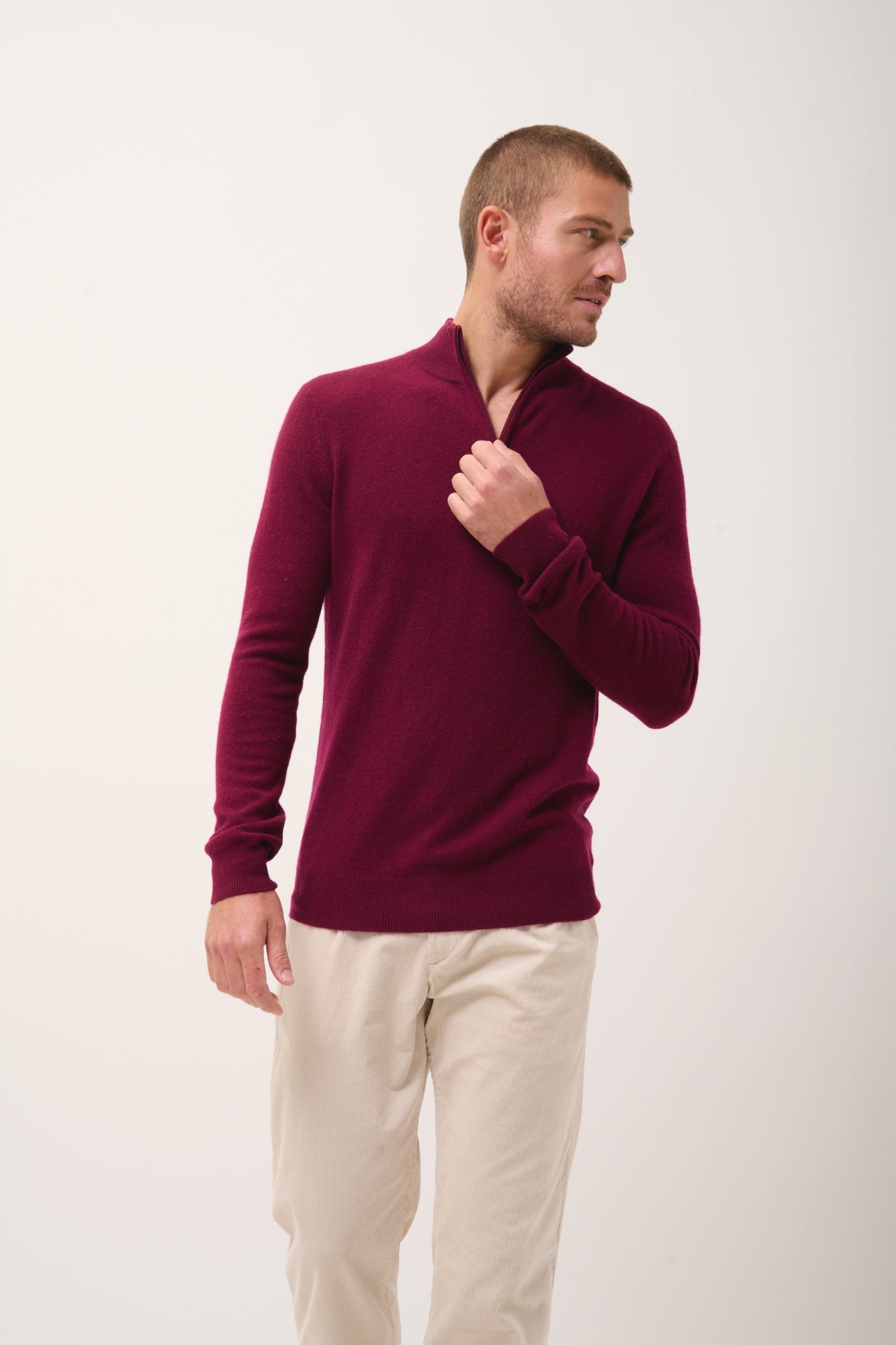BRADLEY burgundy trucker collar sweater