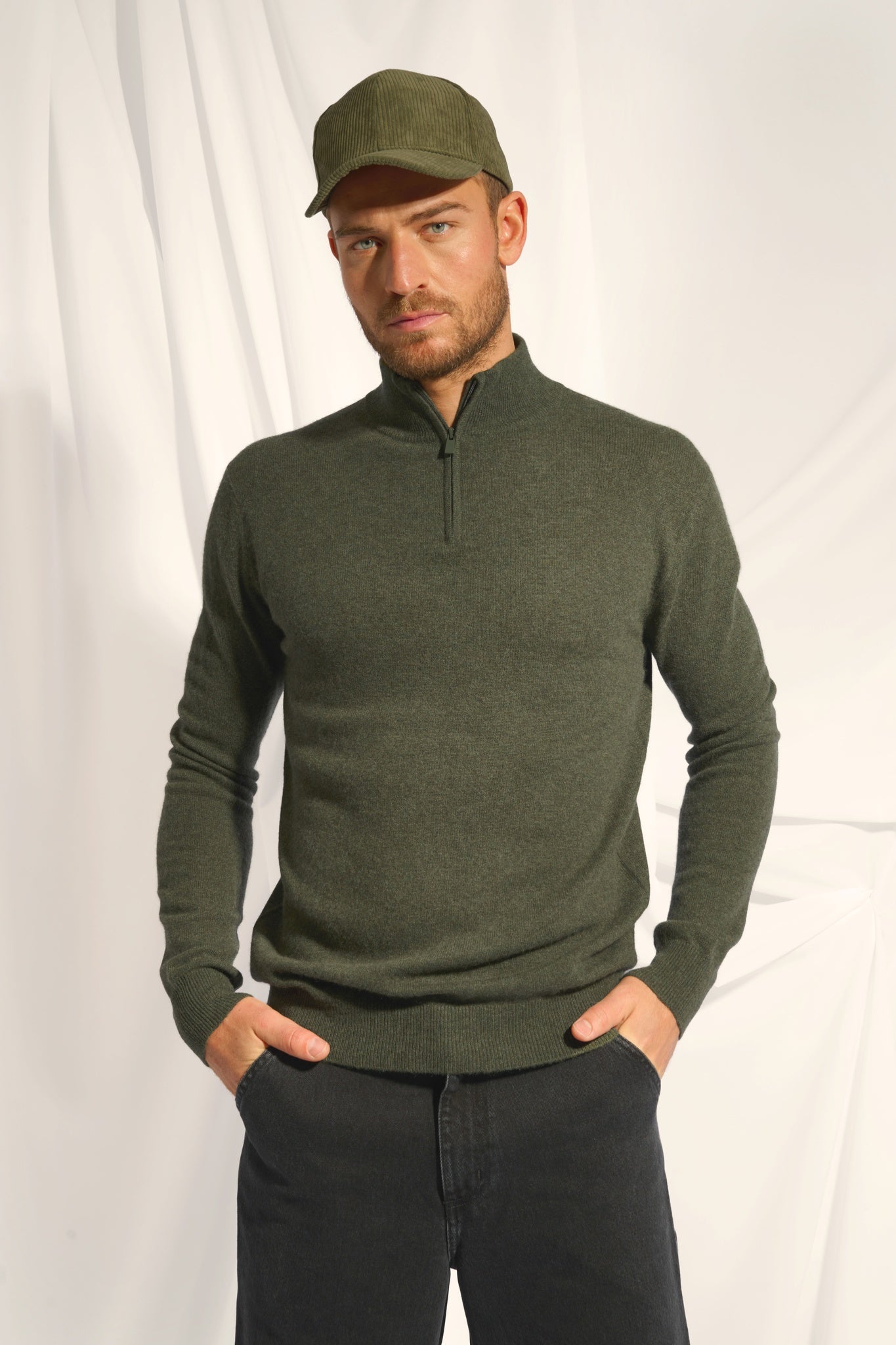 BRADLEY pull col camionneur kaki chiné