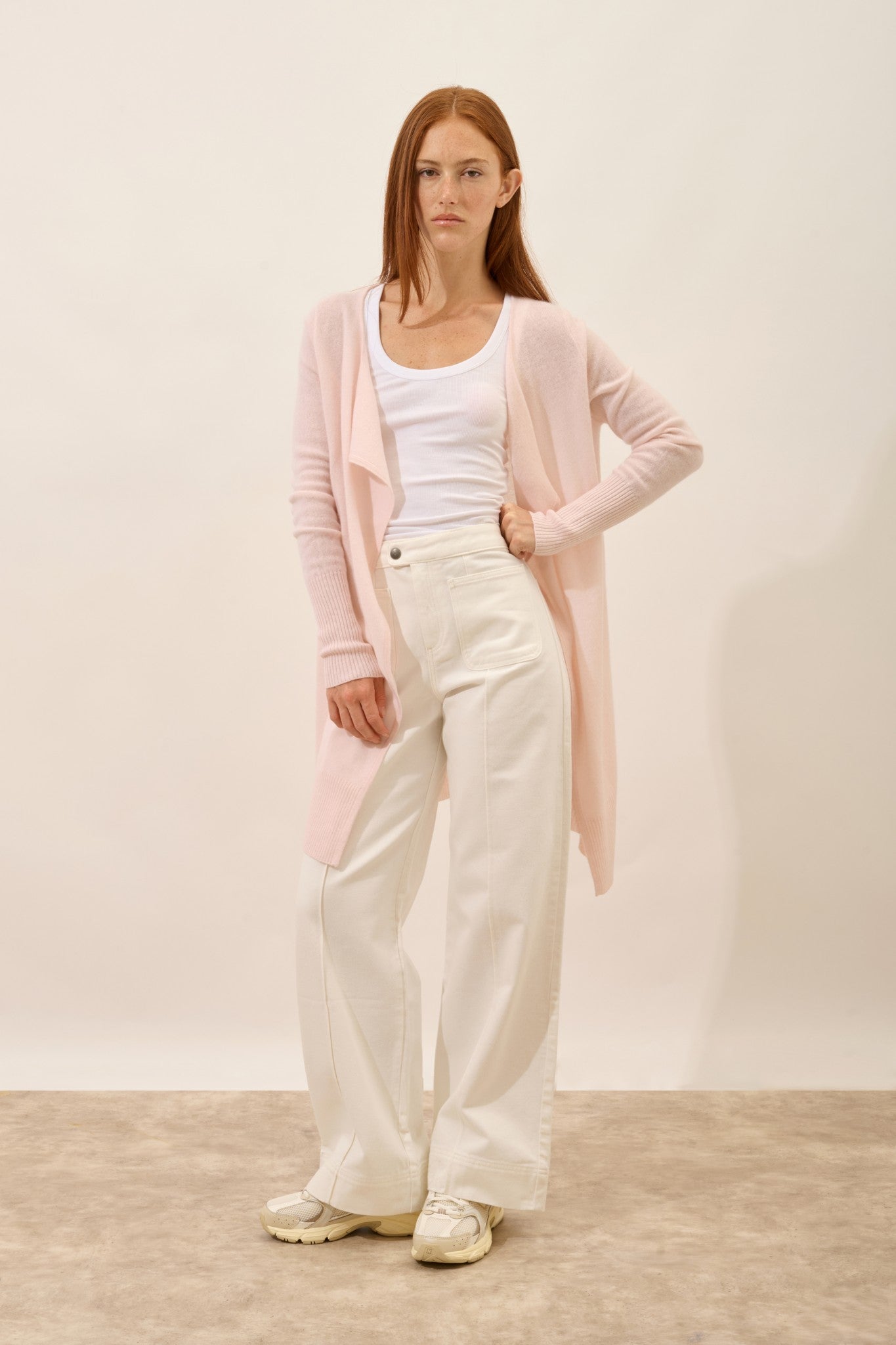 brooke veste longue baby pink 100% cachemire