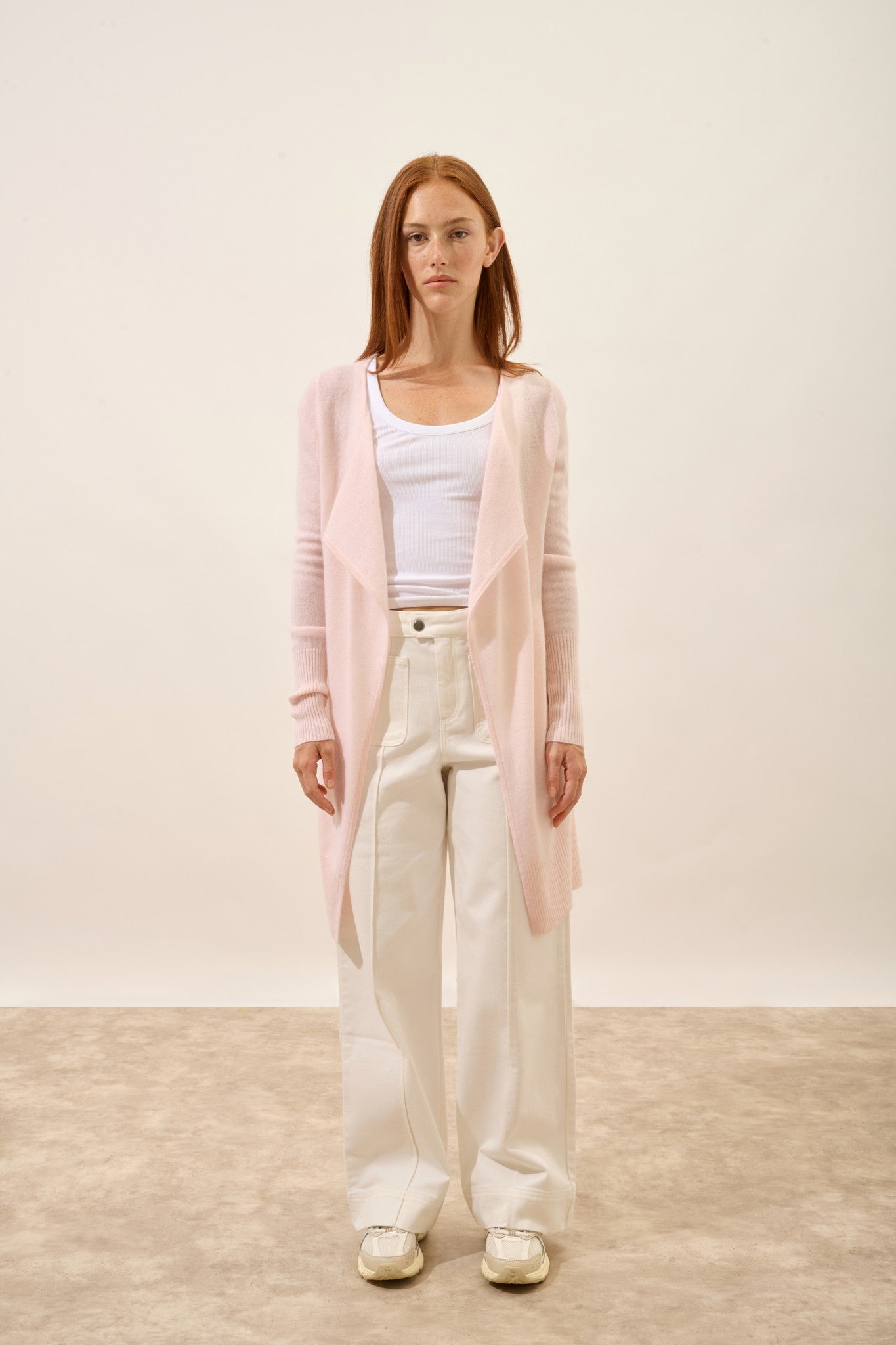 brooke veste longue baby pink 100% cachemire