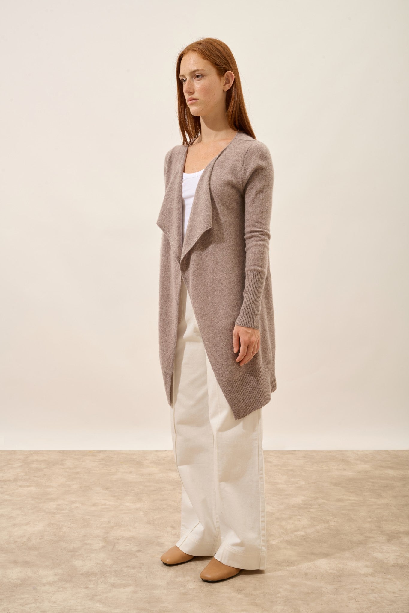 brooke veste longue caribou chiné 100% cachemire