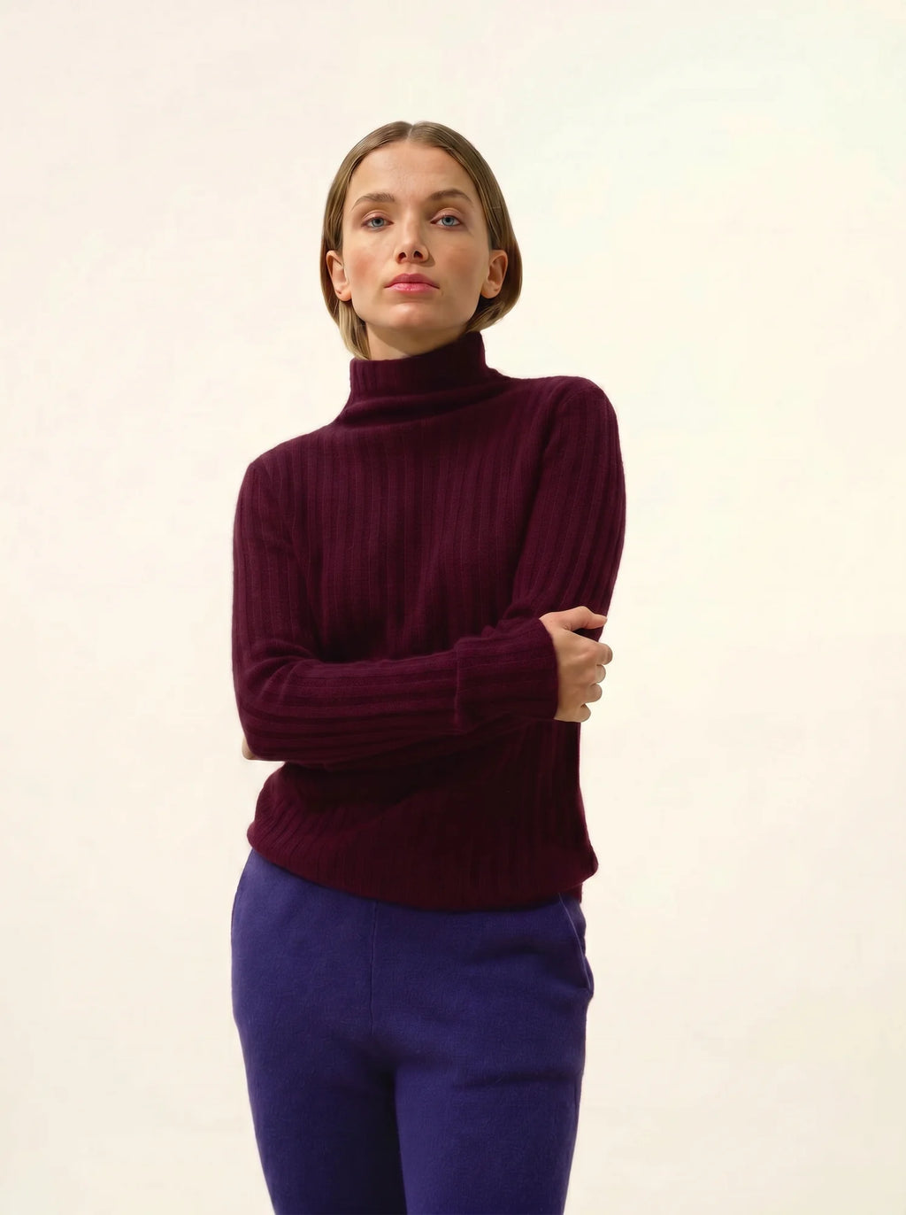 SUNNEVA Pull Col Montant 4 Fils Bordeaux