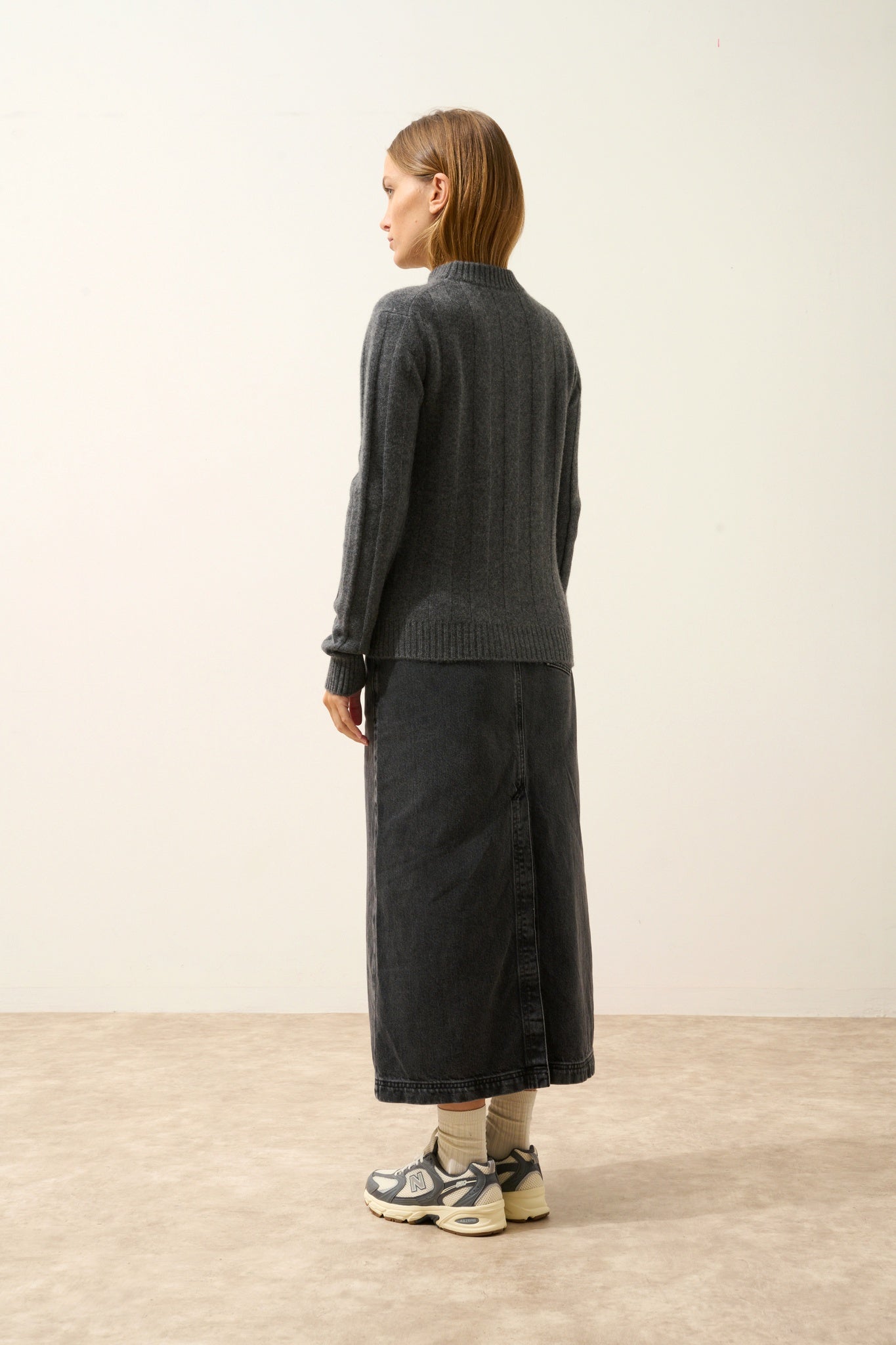 CALINDRA round neck sweater, 4-ply, heathered anthracite