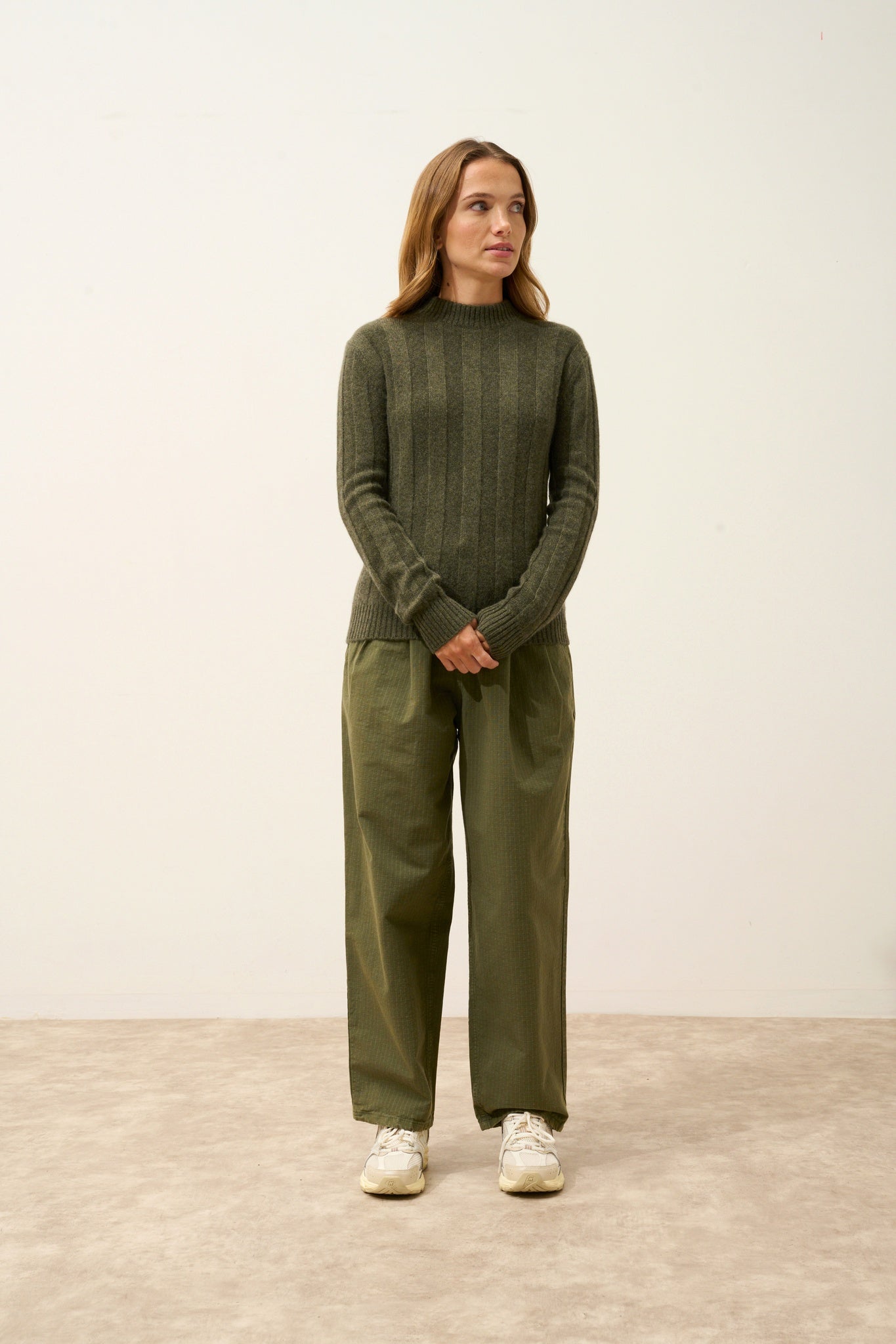 CALINDRA round neck sweater, 4-ply army heather