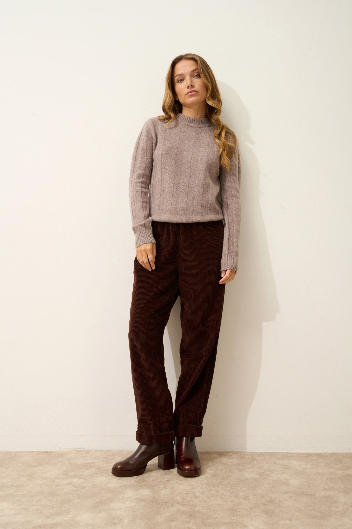 calindra pull col rond 4 fils caribou chiné 100% cachemire