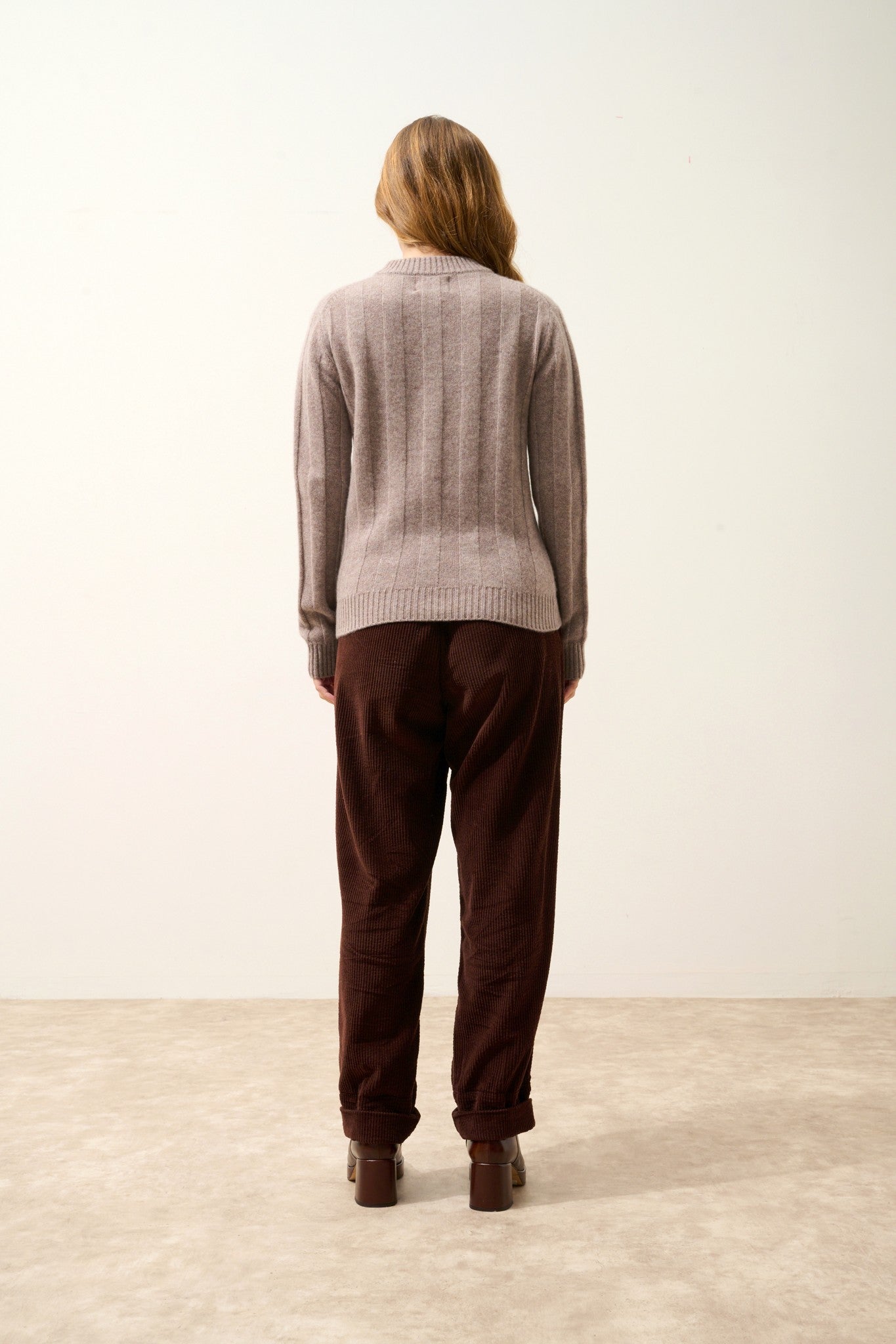 calindra pull col rond 4 fils caribou chiné 100% cachemire