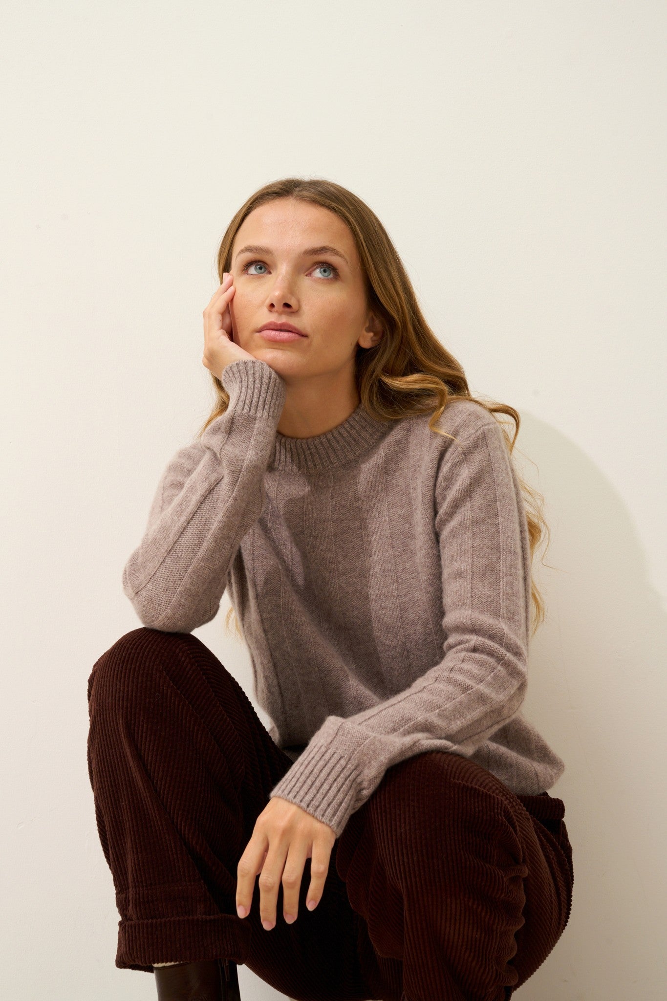 calindra pull col rond 4 fils caribou chiné 100% cachemire